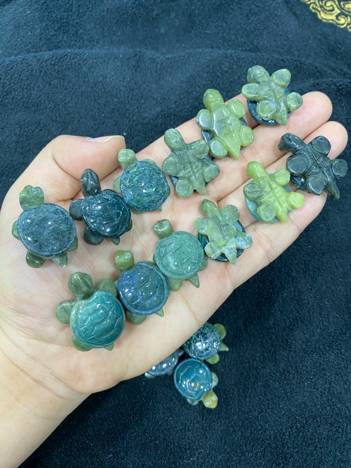 5pcs Natural moss agate quartz crystal carved sea turtle skull reiki healing