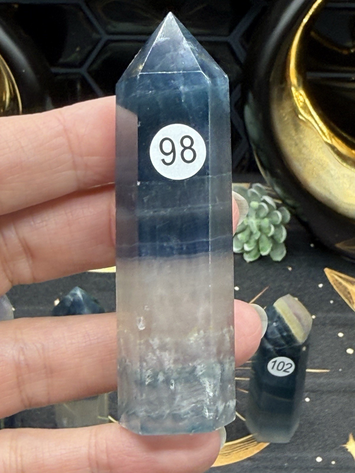 Natural Blue Flouorite Points Clear Banding Free shipping