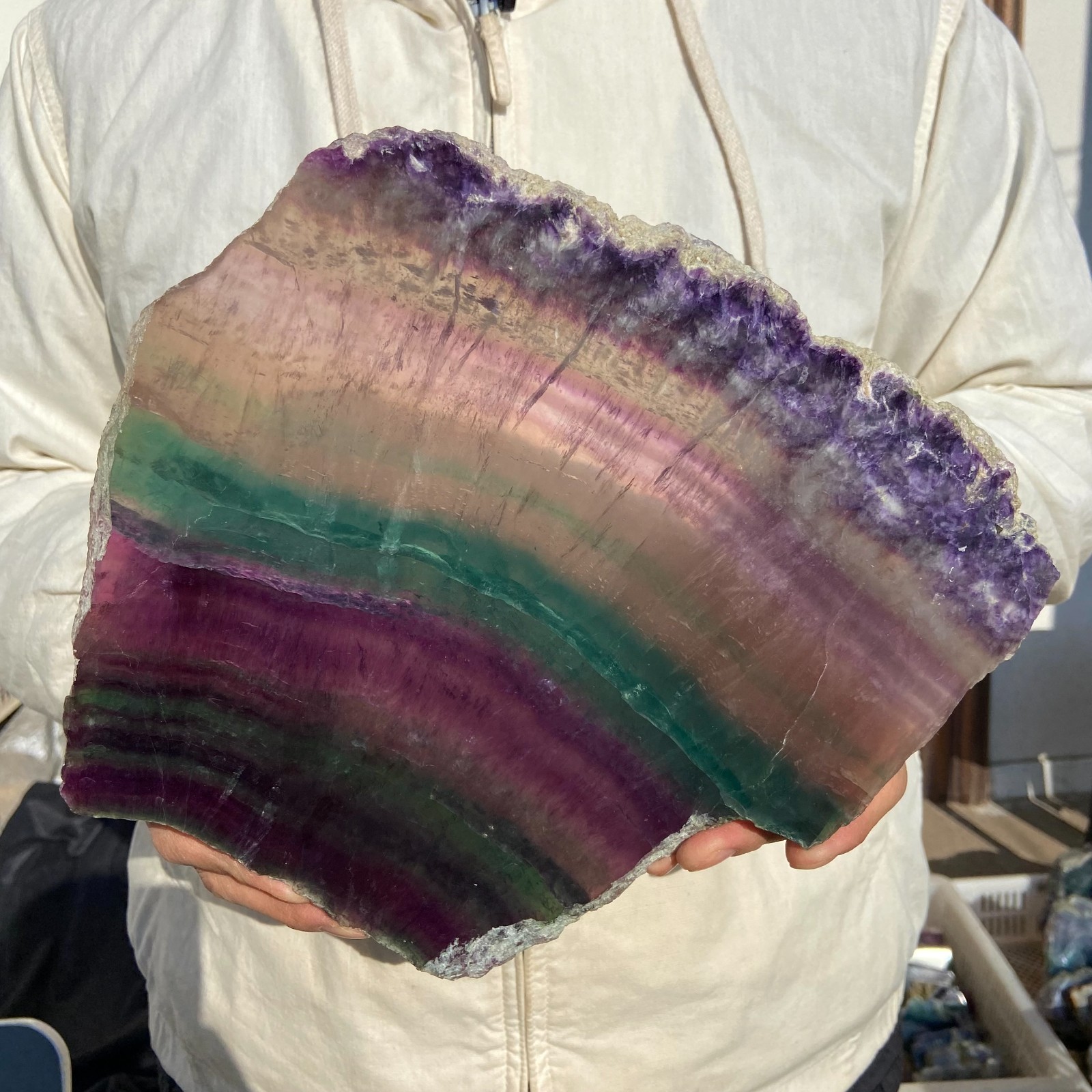 3.7lb Natural colourf fluorite crystal slice rough quartz crystal specimen heali