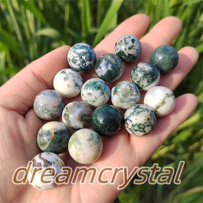 10pcs Natural Moss Agate Sphere Quartz Crystal Ball Reiki Healing 15mm+