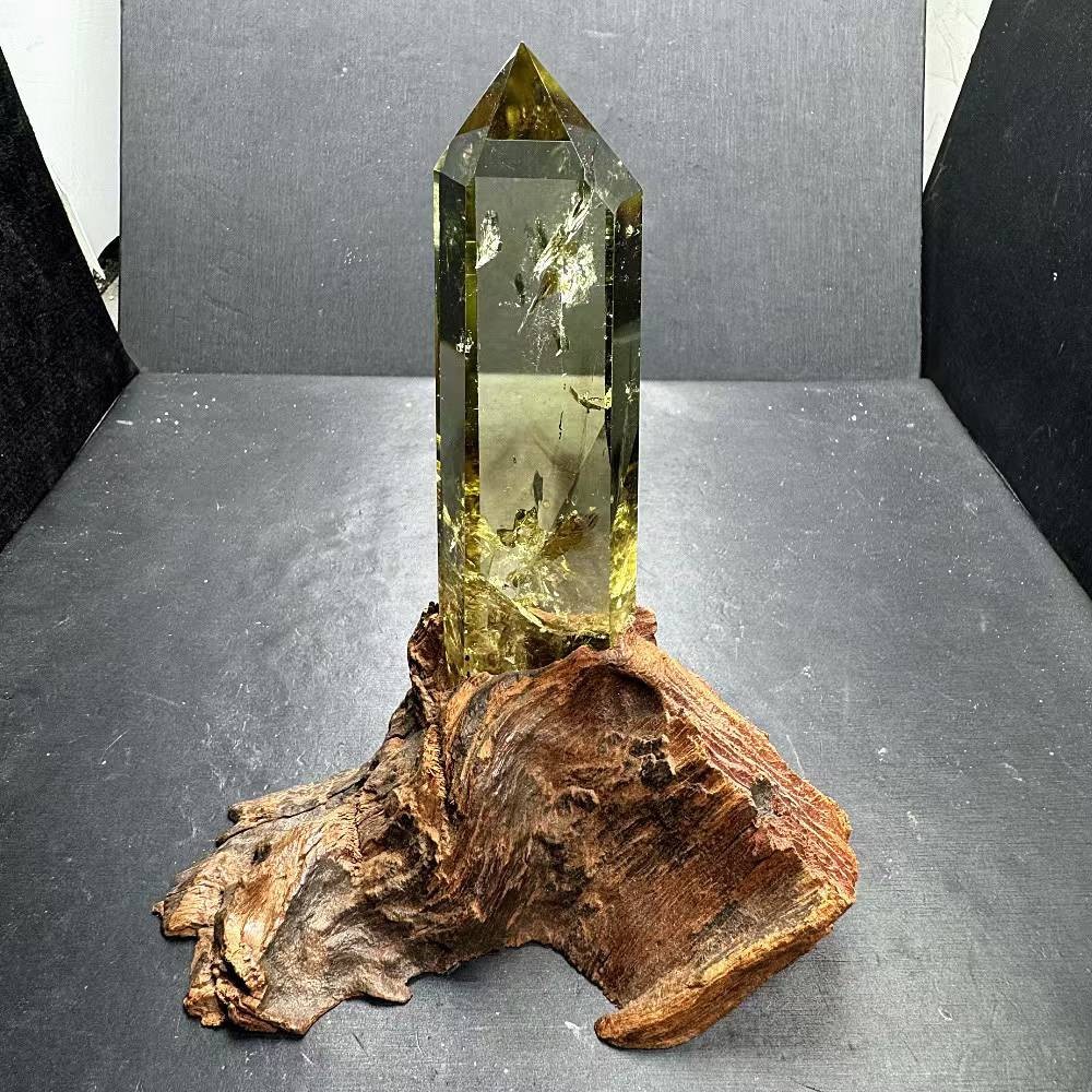 276g Natural Citrine Quartz Obelisk Energy Crystal Tower Point Reiki+Stand