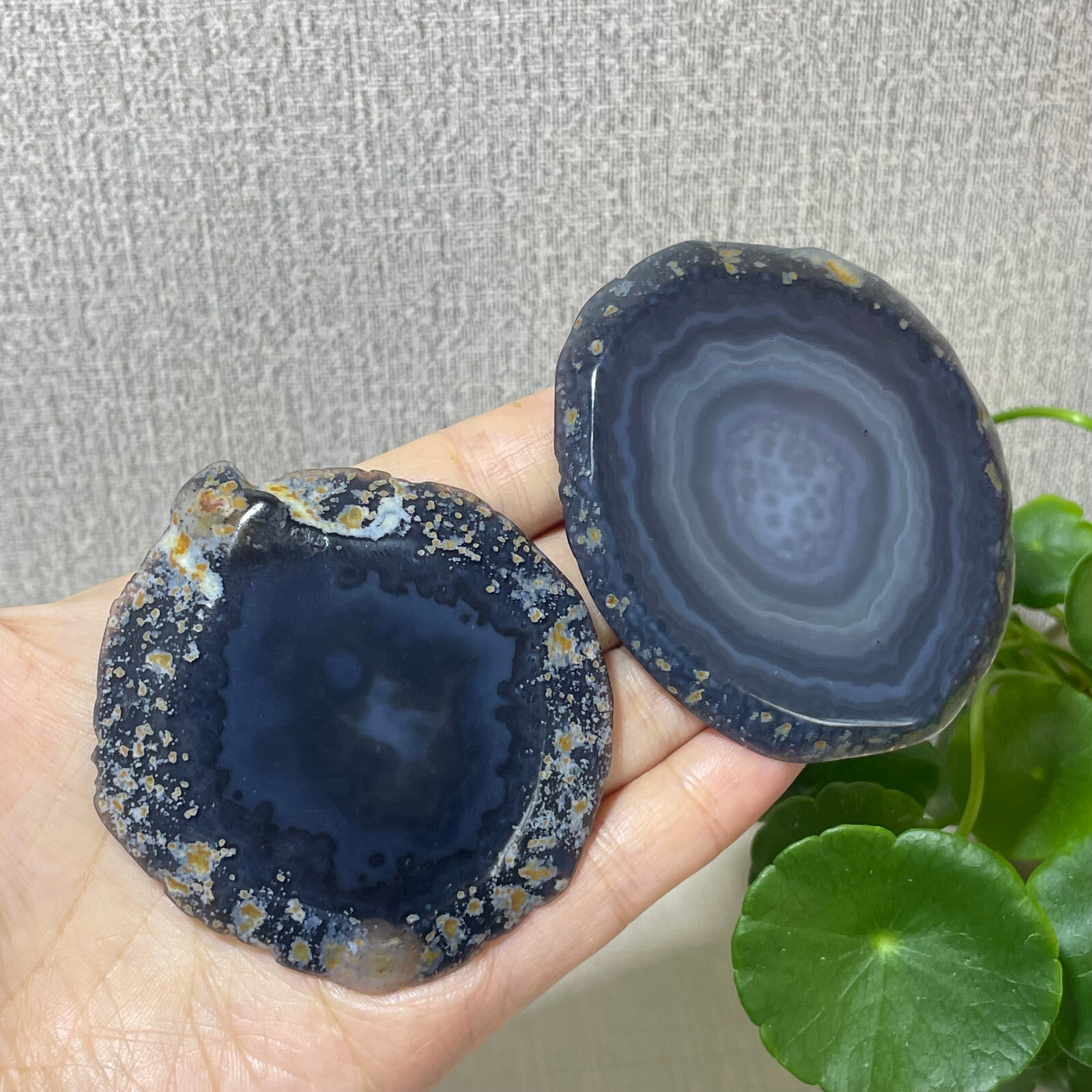 2pcs Brazilian Agate Geode Slab/Slice- Natural Druzy quartz crystals 87g a7712