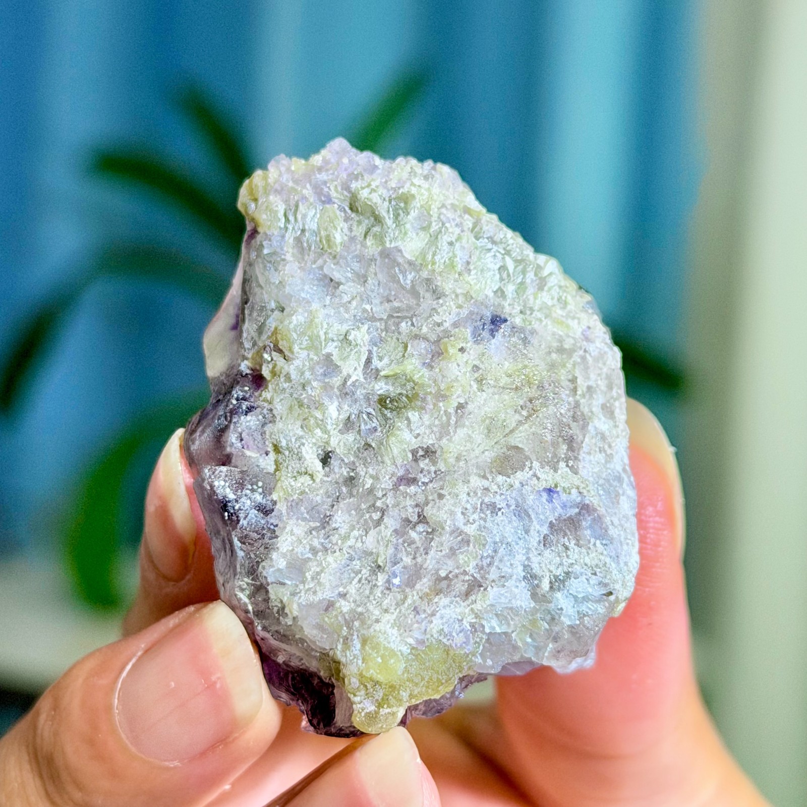 68G Rare Transparent Purple Cubic Fluorite with Calcite Crystal Mineral Sample
