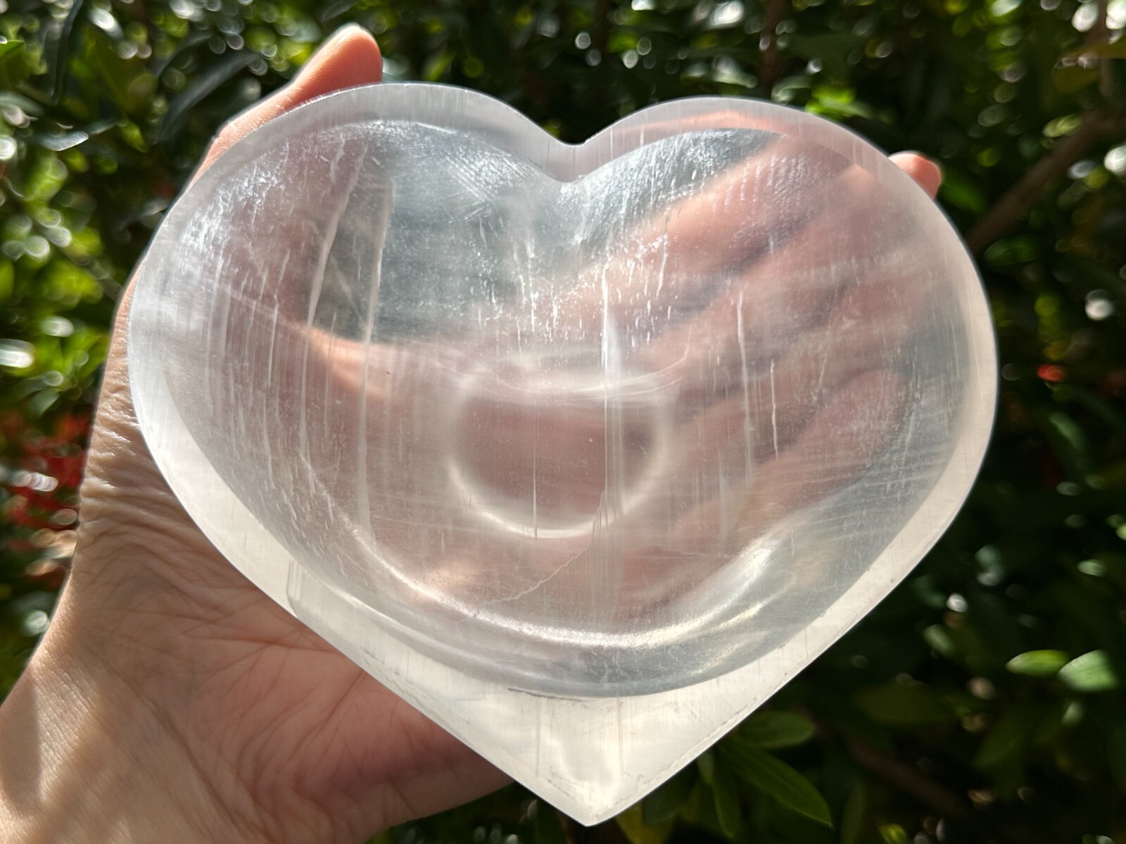 Large Selenite Heart Bowl, 5″ Selenite Heart Shaped Dish Bowl with Pedestal