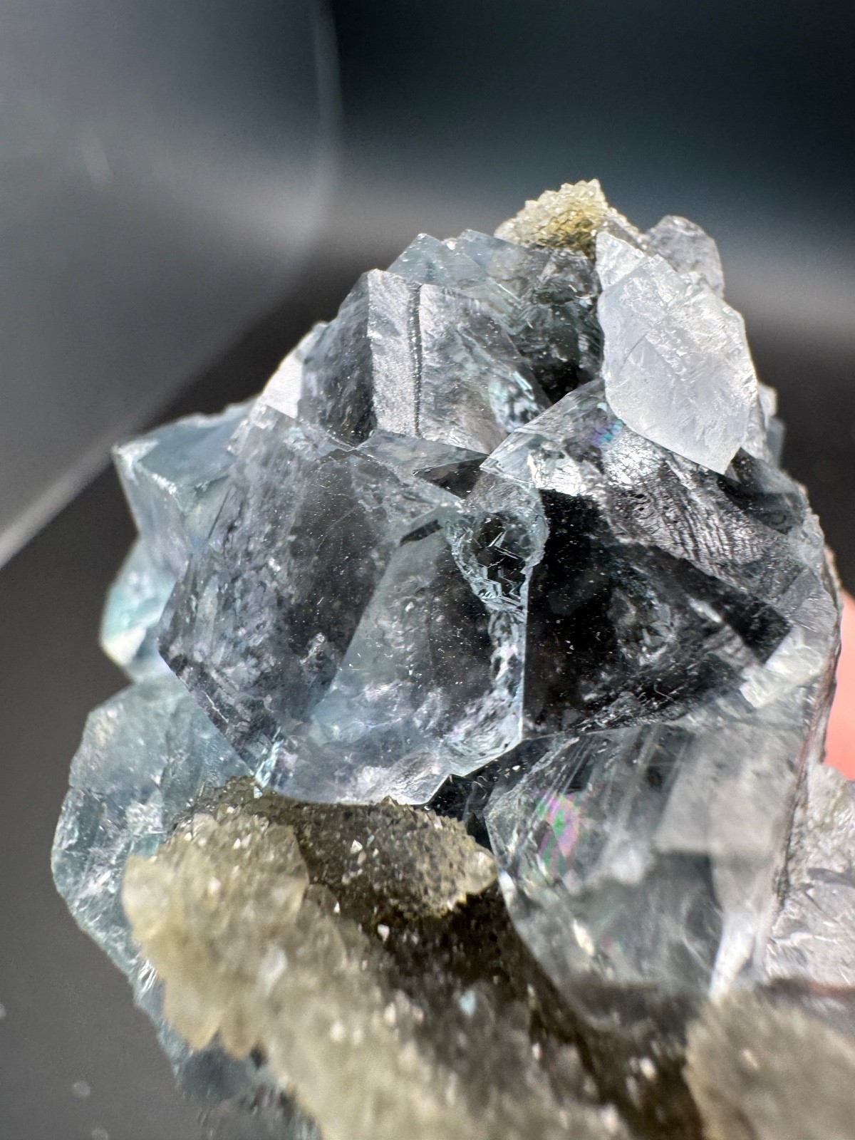 6210 Clear Blue Cubic Fluorite on Druzy Quartz Fu Jian 76g