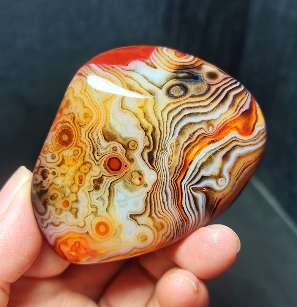 TOP 100G Natural Polished Silk Banded Lace Agate Crystal Healing BY1758