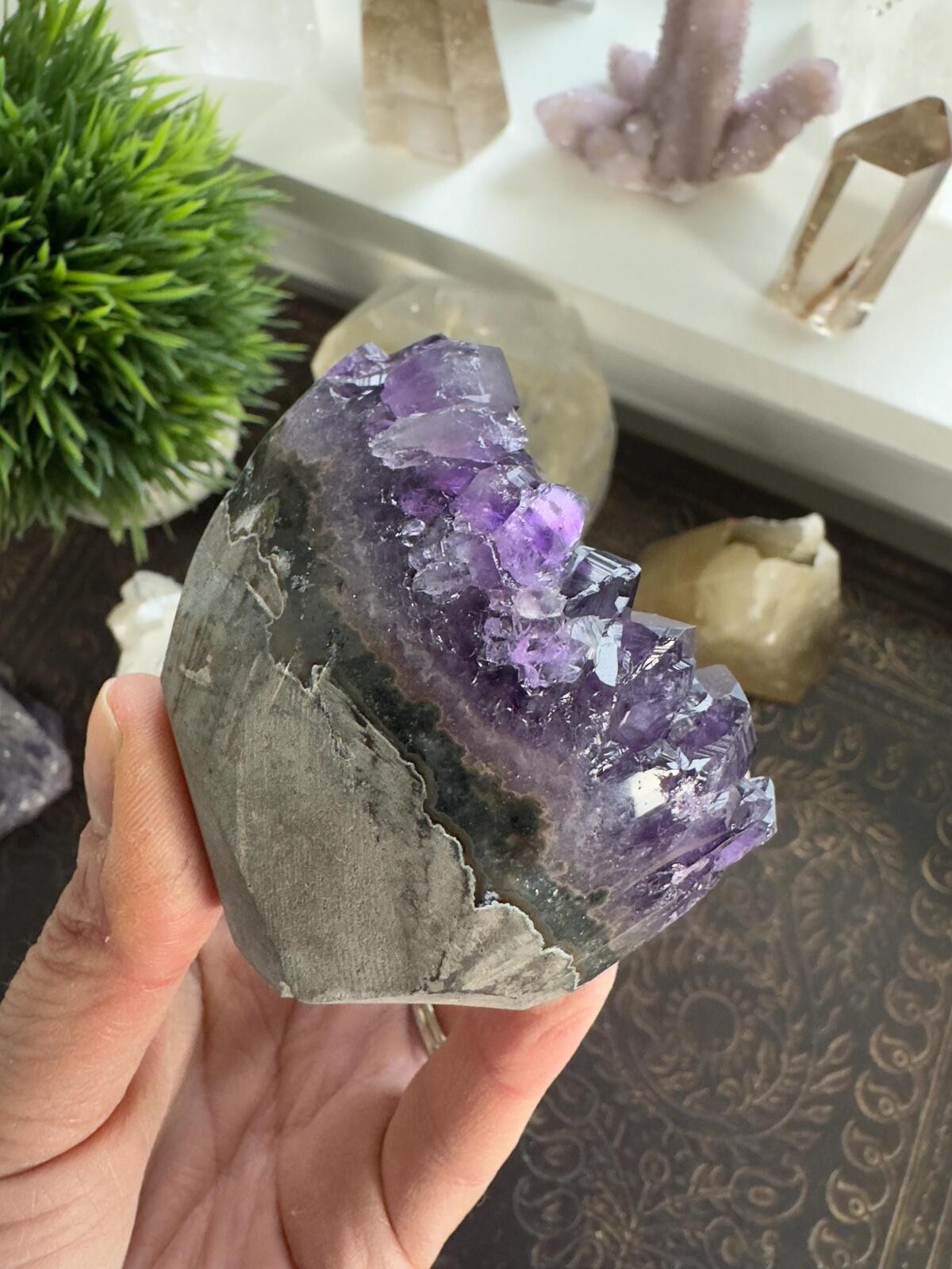Amethyst Crystal Cluster Geode Dark Purple Standing Cut Base Mineral Specimen 33