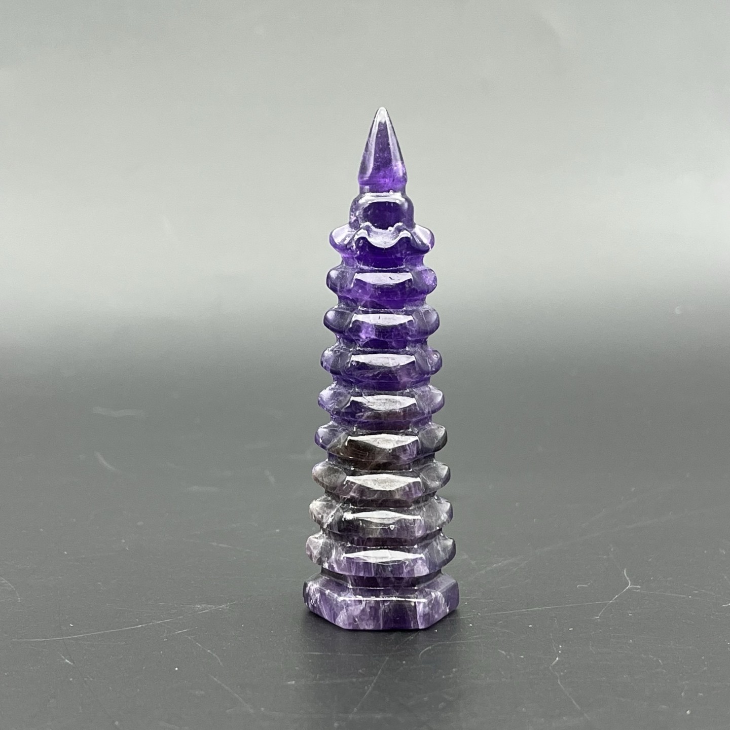 Natural Transparent Purple Amethyst Pagoda Spiritual Wisdom Learning Table Decor