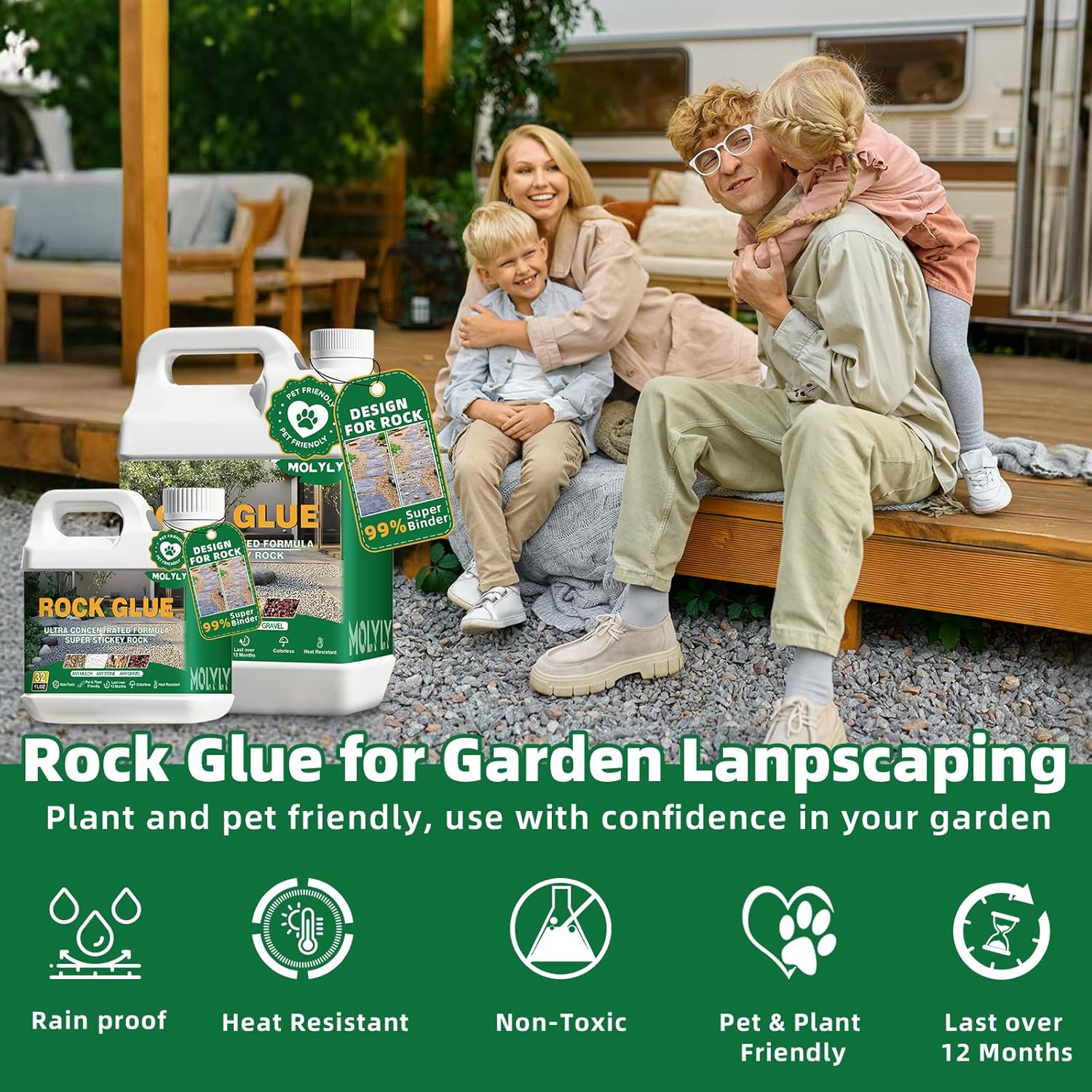 Rock Glue for Landscaping – 2 Gallon Mulch Glue, Gravel Binder & Stone Adhesi…