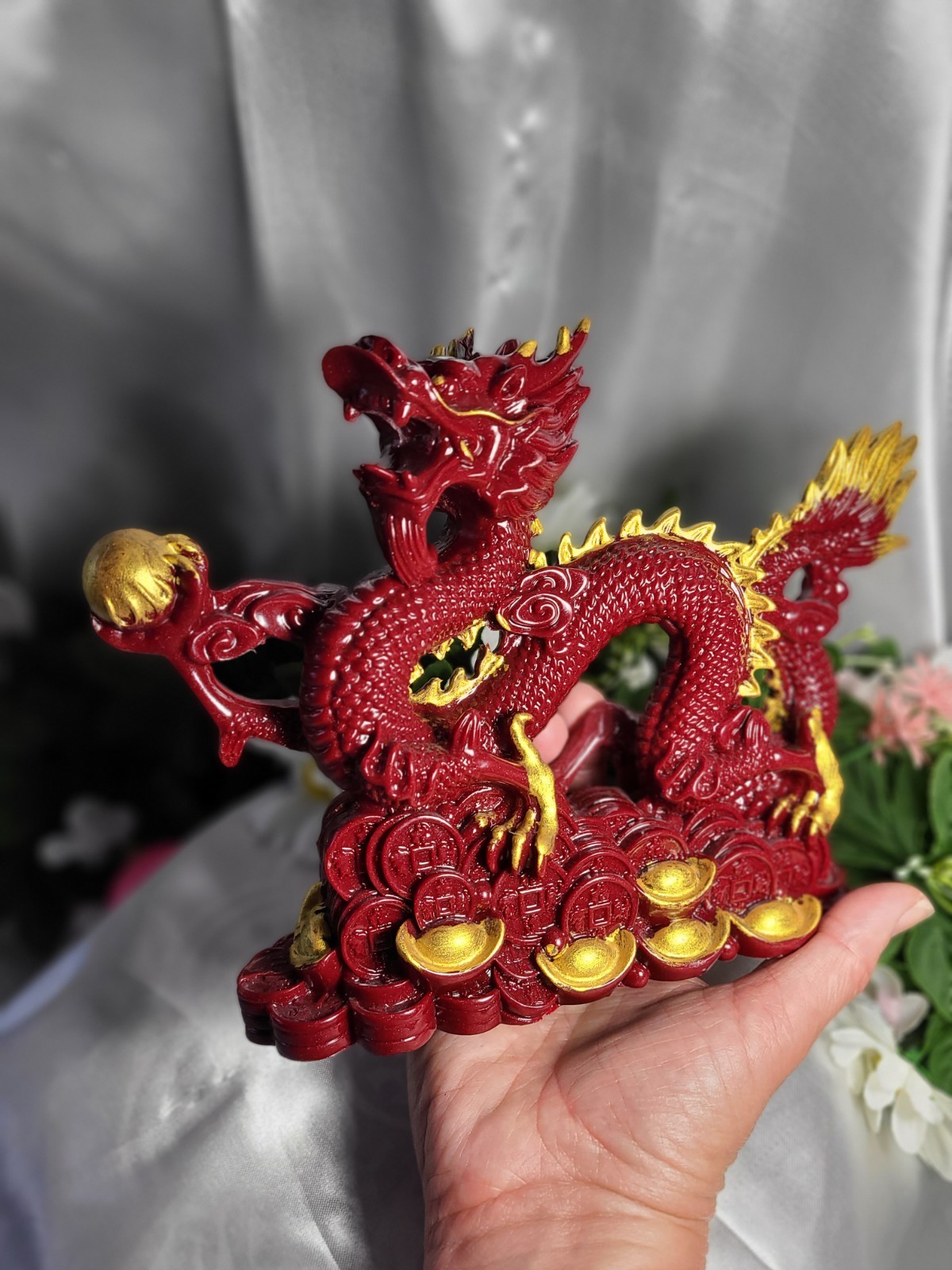 XL 9″ 2.4 lbs Genuine Cinnabar Stone Full Body Chinese Dragon Crystal Carving