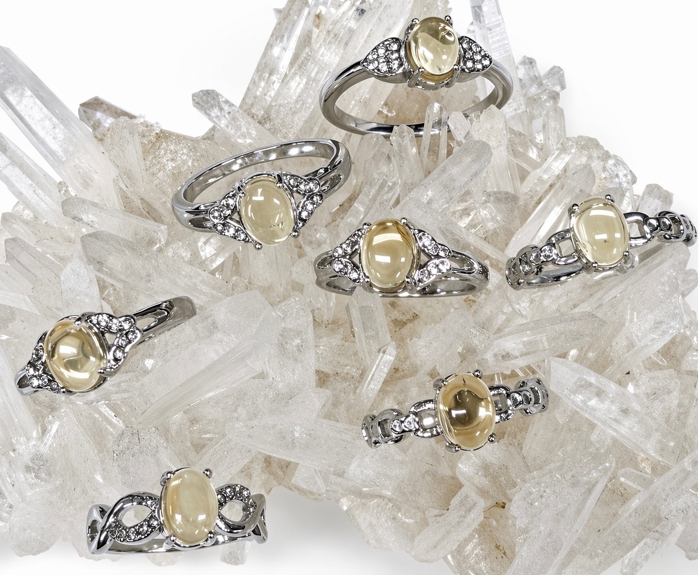 Wholesale Lot 7 Pcs Citrine Stainless Steel Rings Crystal Healing 5x7mm