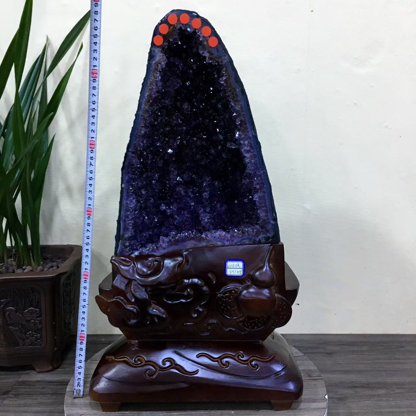 59.6LB Top Natural Amethyst Geode Quartz Crystal Cathedral Healing Decor +Stand