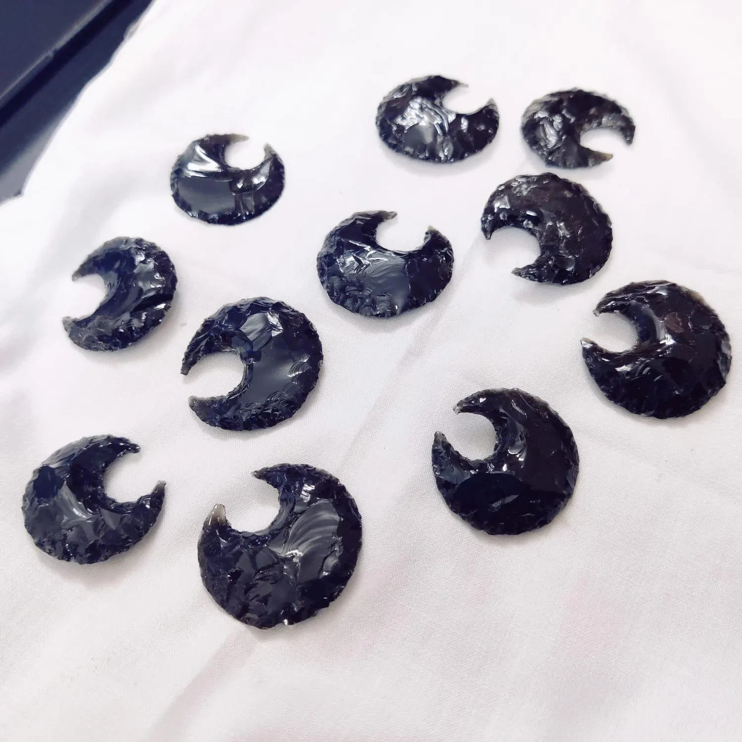 Bulk Obsidian Moon Crystal, Carved Crescent Obsidian Gemstone, Moon Pendant