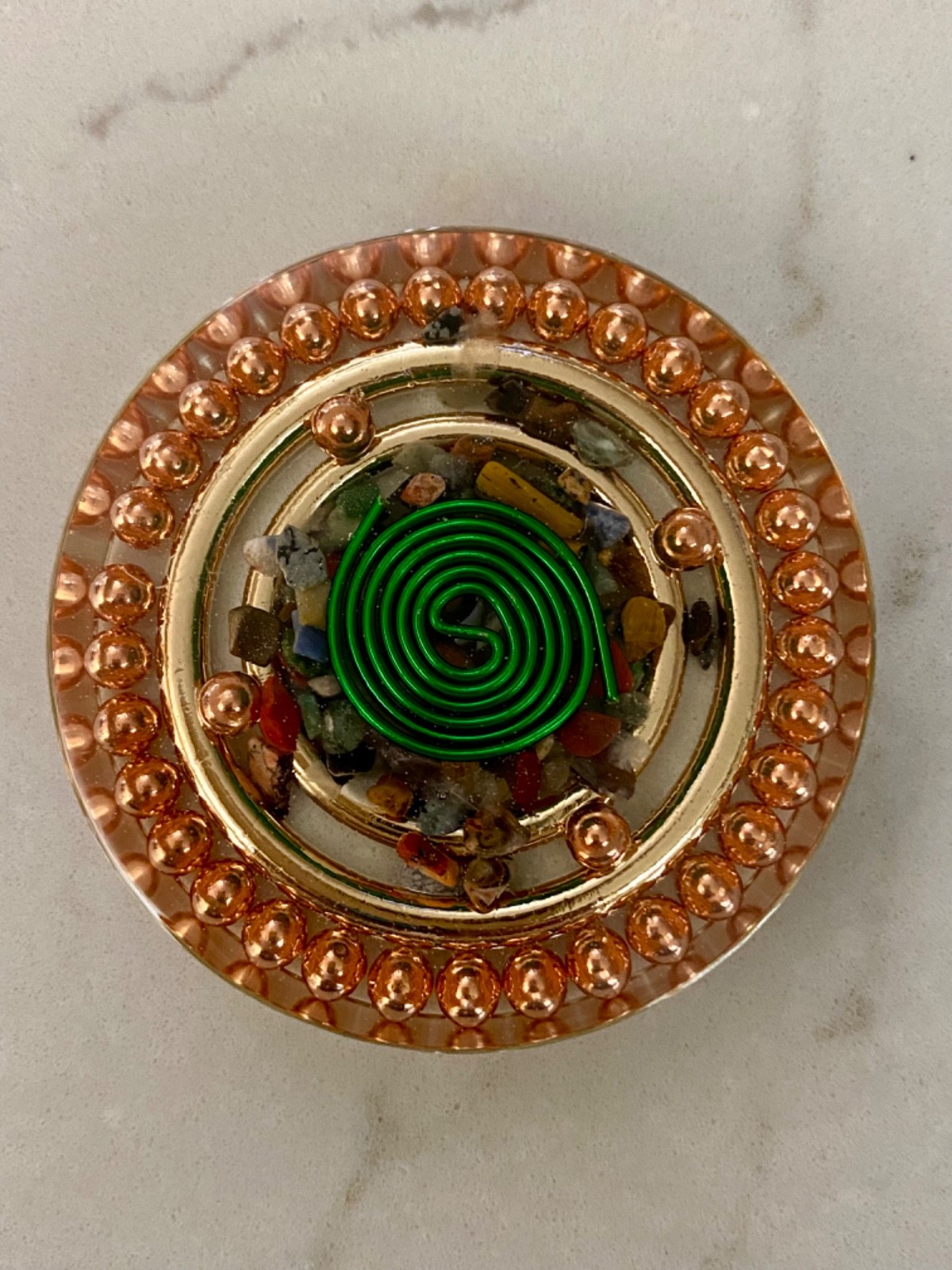 Pocket OG ORGONITE made of COPPER, METAL, QUARTZ CRYSTALS and RESIN Handmade