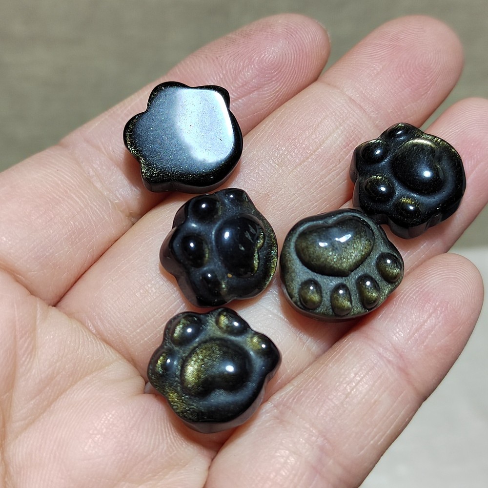 5pcs Natural Golden Obsidian Cat Claw Skull Carved Quartz Crystal Skull healing