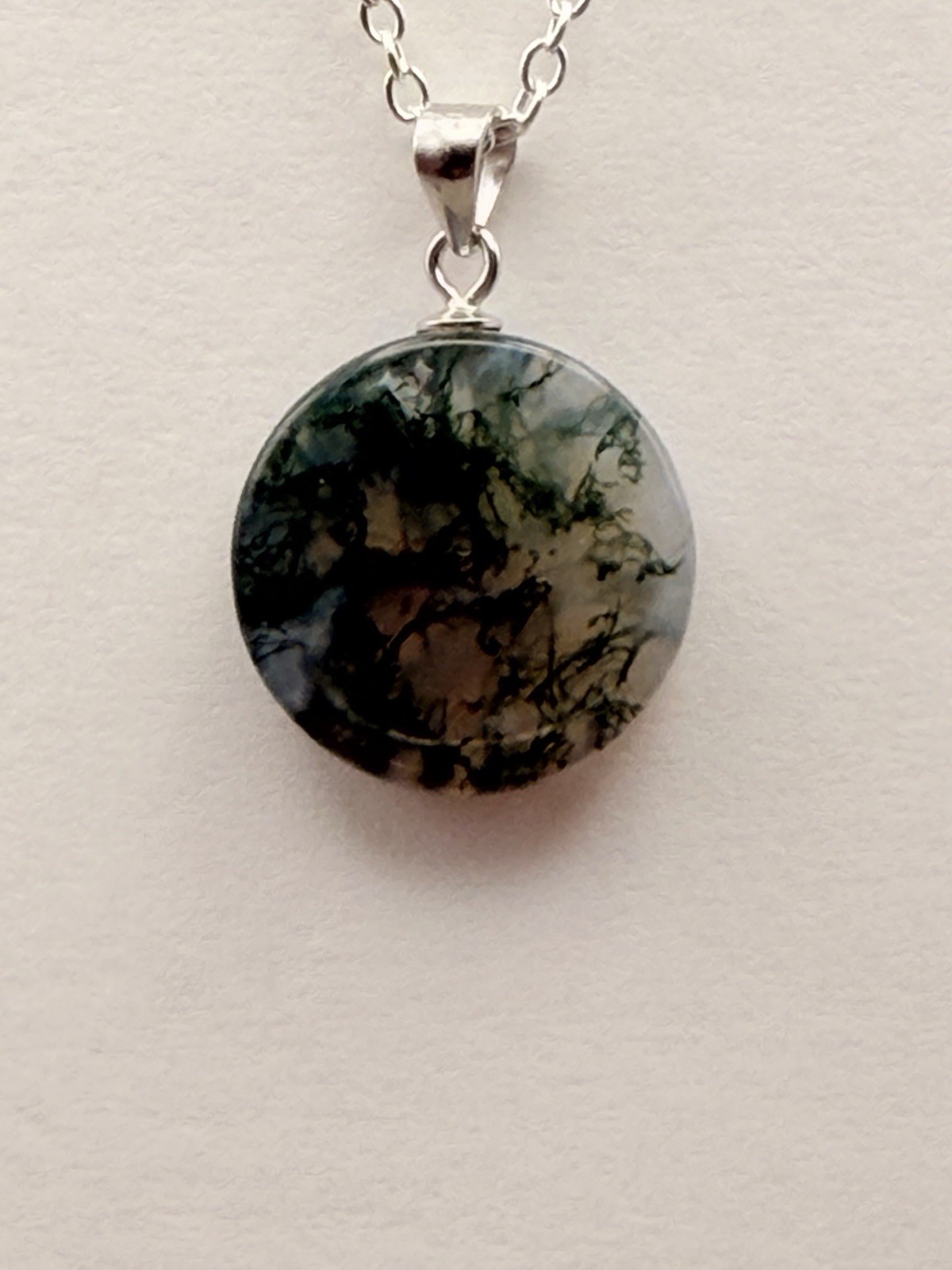 16mm Moss Agate Round Pendant Natural Crystal Gemstone Reiki Chakra Grounding