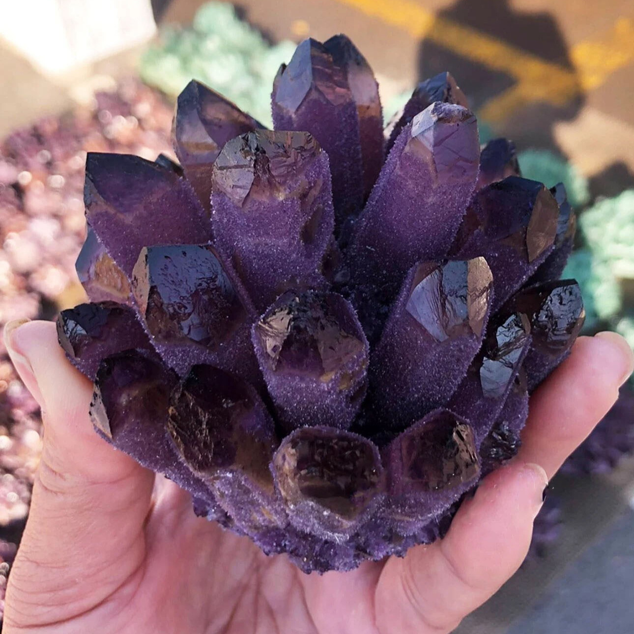300G Natural Violet Amethyst Phantom Geode Quartz Cluster Crystal Home Decor