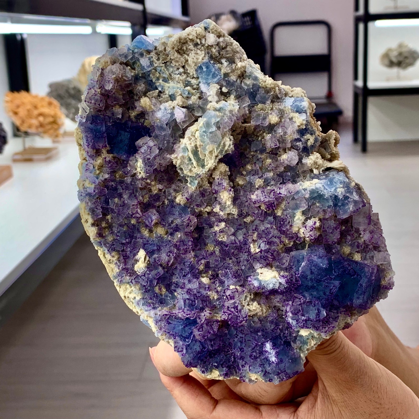 2.92LB Rare transparent purple-blue fluorite cube mineral crystal sample/China