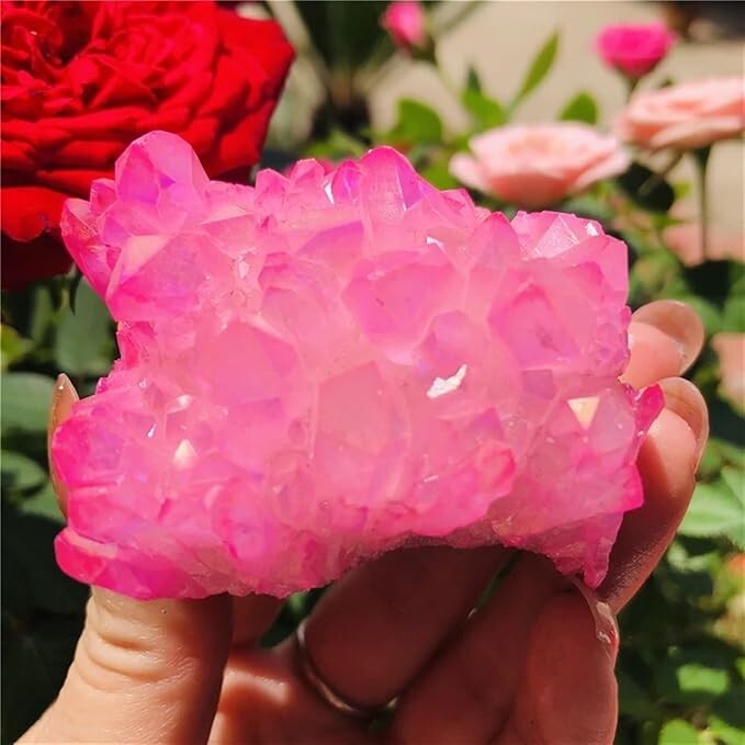Angel Aura Pink Crystal Cluster Titanium Pink Quartz Gemstone Mineral Specimen