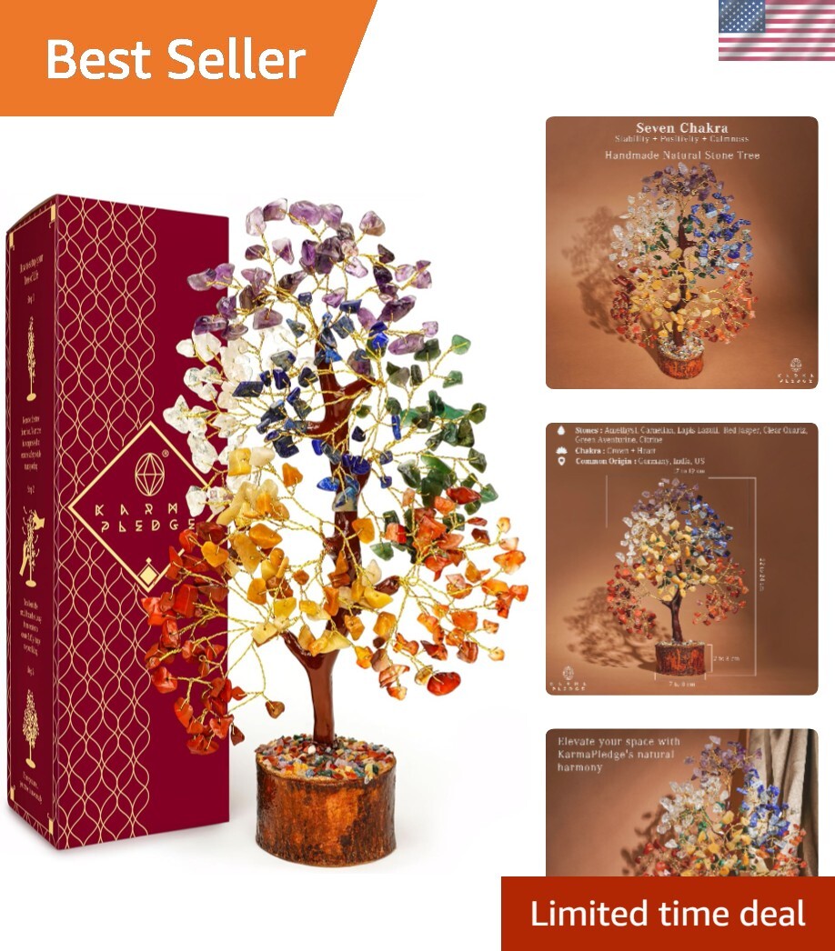Handmade Crystal Tree of Life – 7 Chakra Bonsai for Positive Energy & Good Luck