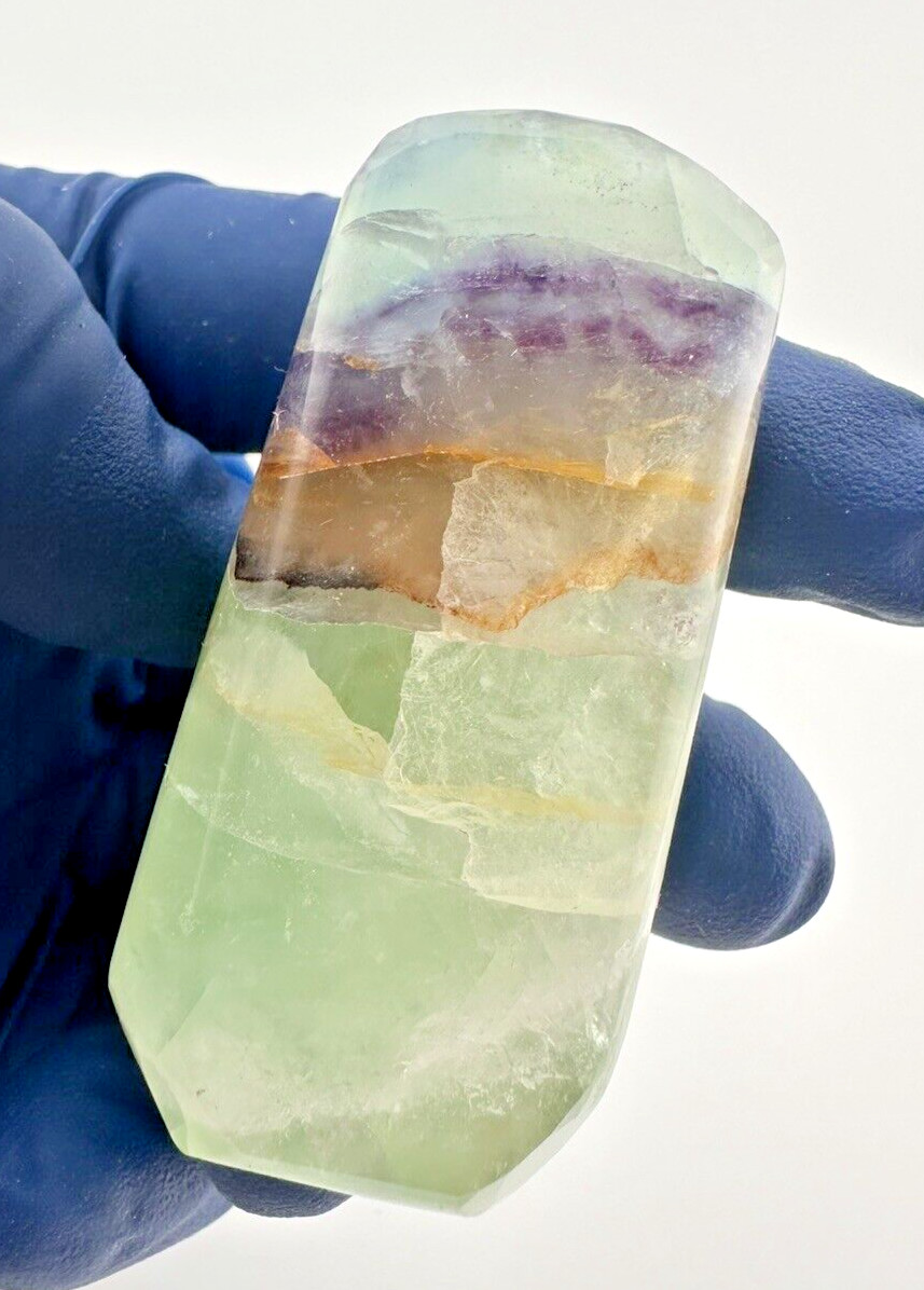 Rainbow Fluorite Handmade Triangle Faceted Purple Yellow Green Gemstone