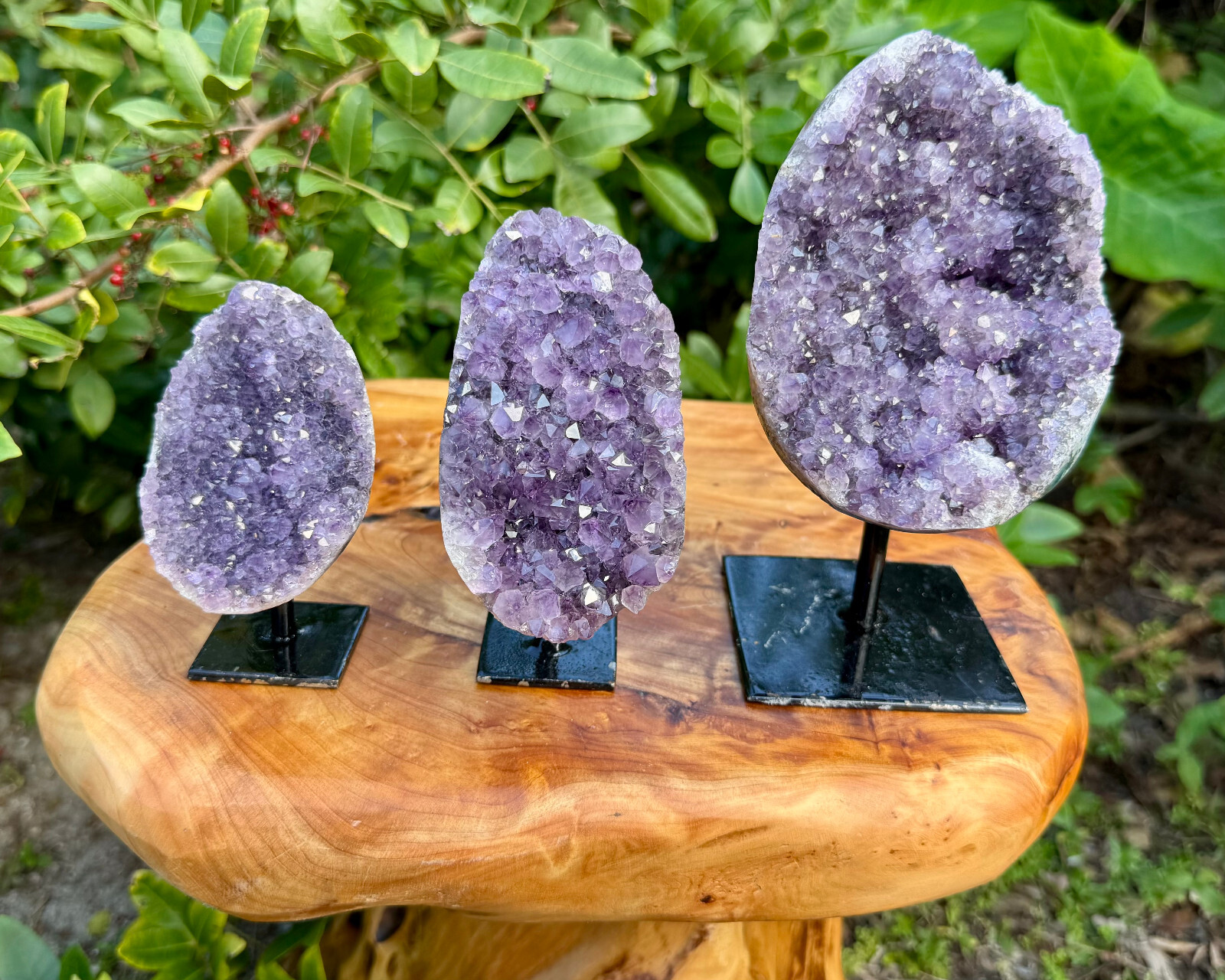 Amethyst Crystal Geodes On Metal Stands – Natural Amethyst Cluster Specimens