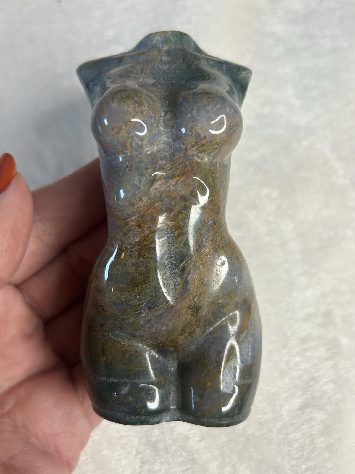4” Moss Agate Goddess Lady Body Carving | Natural Crystal Statue