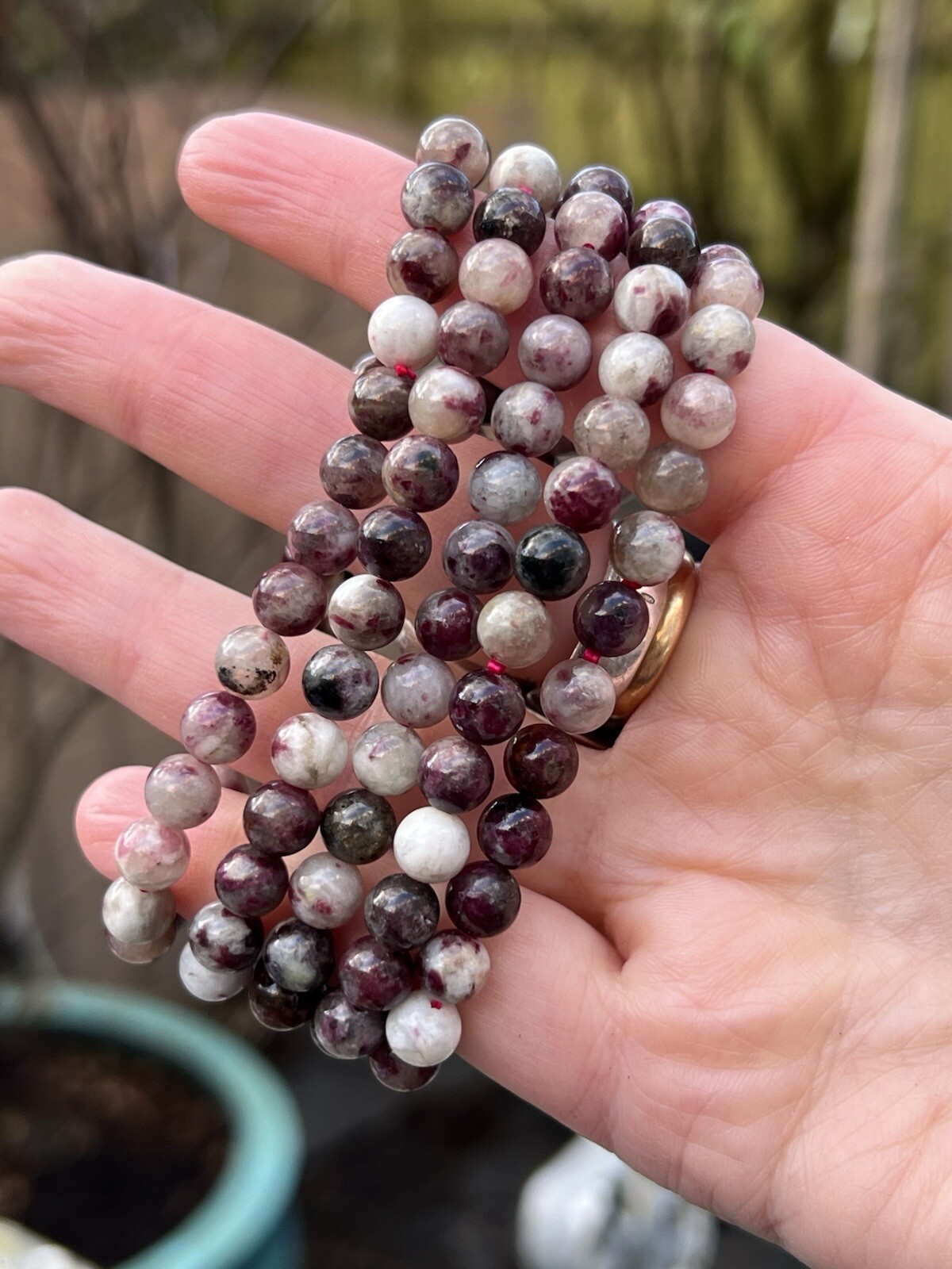 High Grade Pink Tourmaline Plum Blossom Quartz Crystal Beaded Bracelet 6mm AAA+