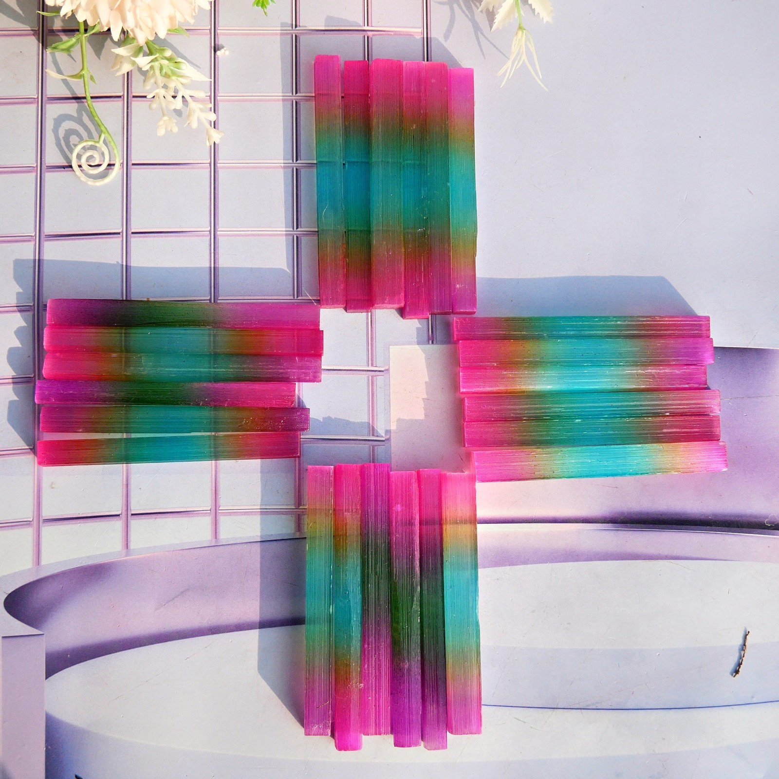 24PCS 3″ Raw Aura Selenite Sticks Crystal Wands Healing Cleansing Stone Lot Gift