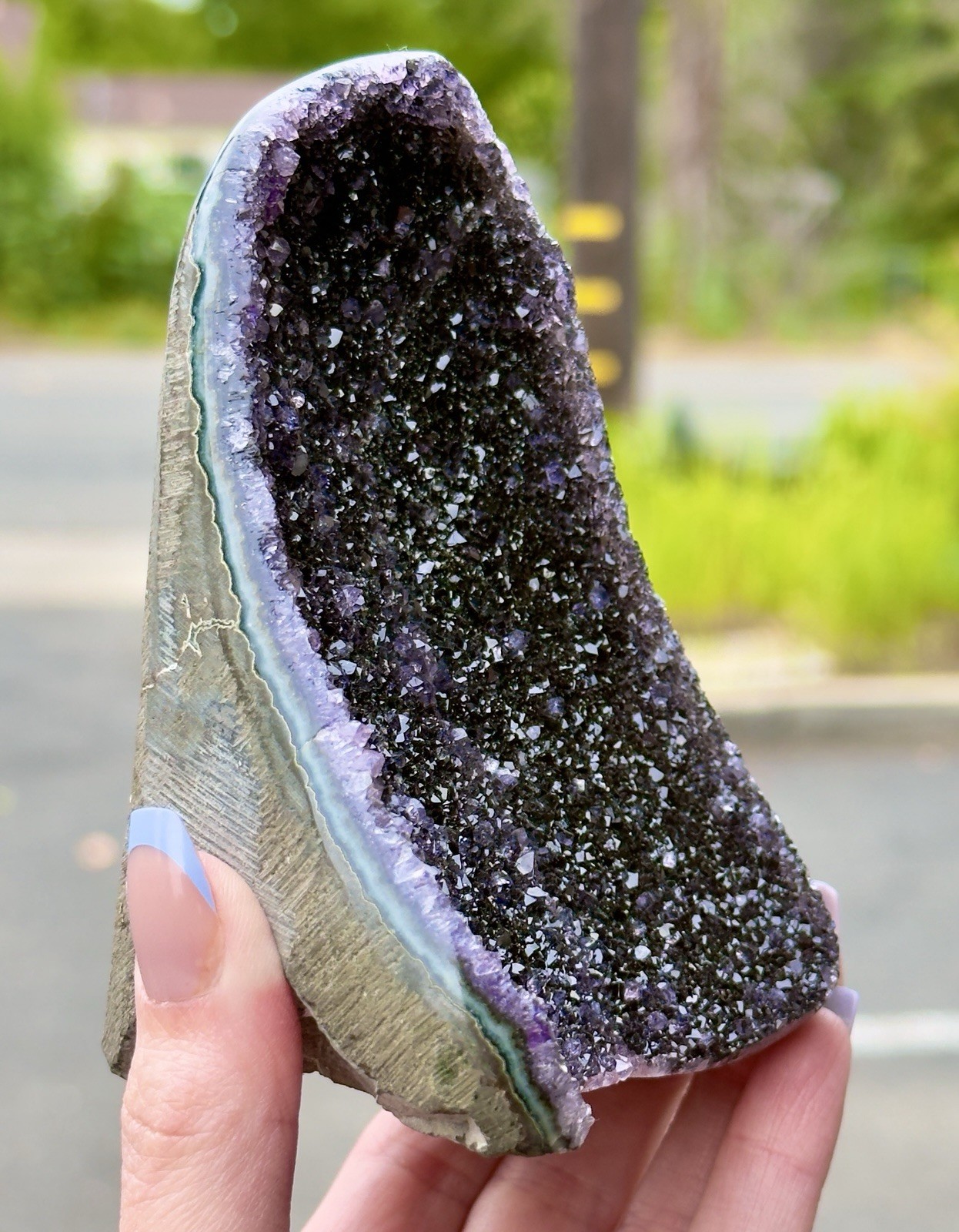 Uruguay Amethyst Geode Cut Base Dark Purple Druzy Crystal Cluster 1.2lb