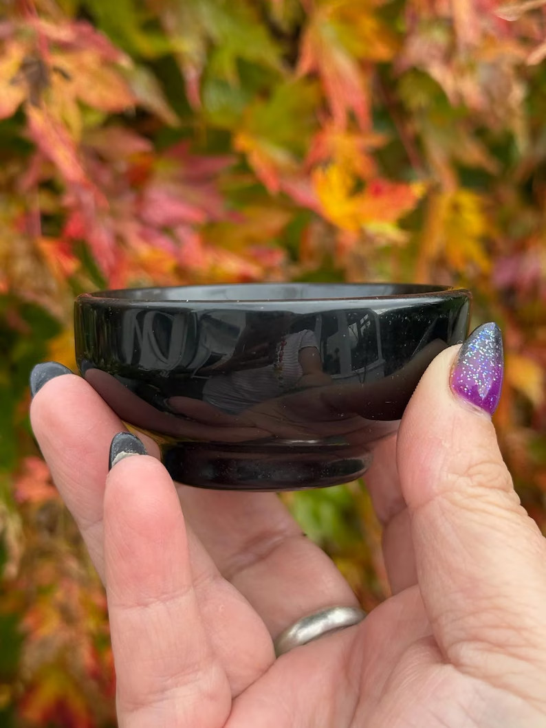 Black Obsidian Scrying Bowl for Crystals Charging – Protection Healing Stone 3″