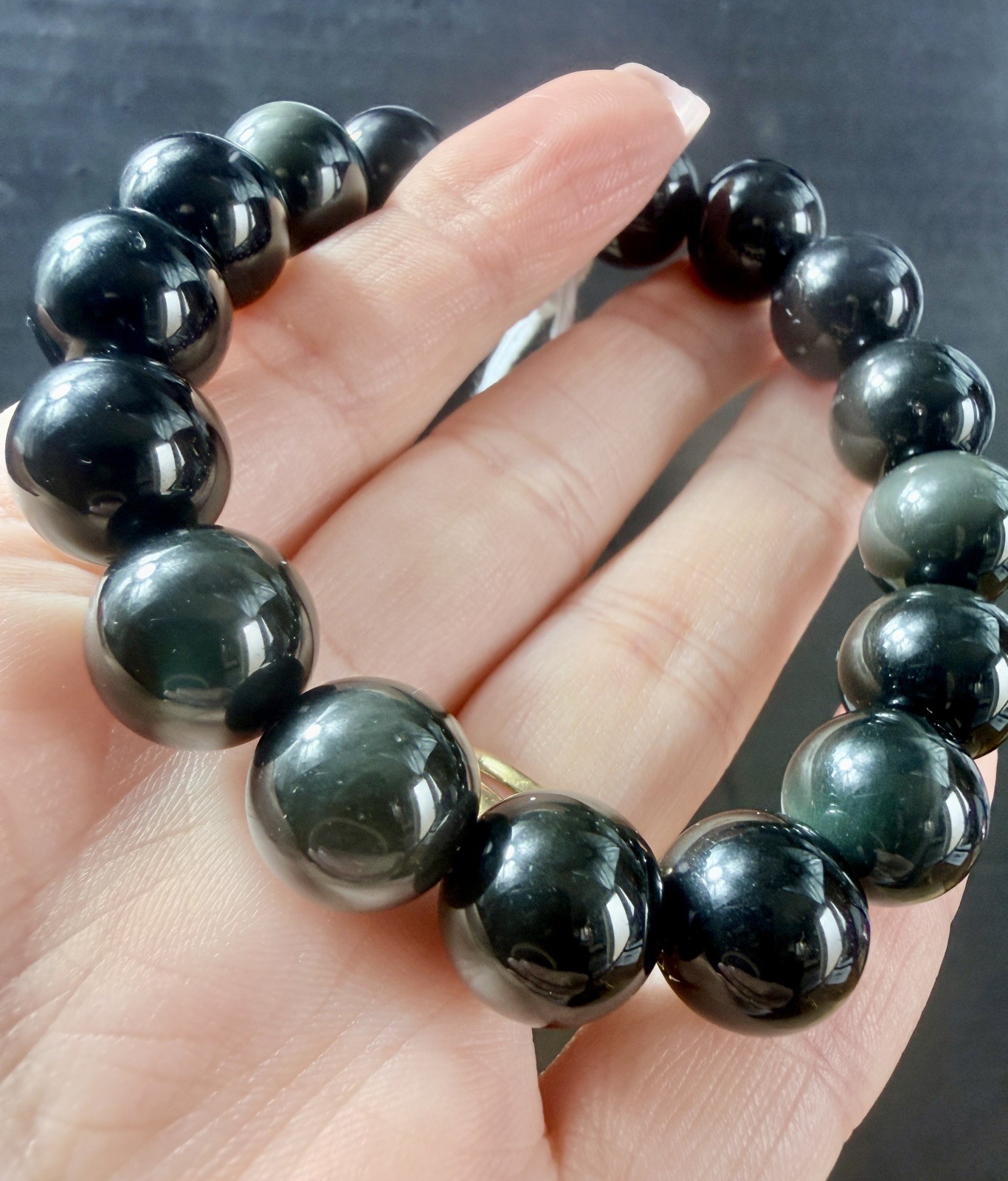 Crystal Rainbow Black Obsidian Bracelet Heal Jewellery Natural Beads 12mm
