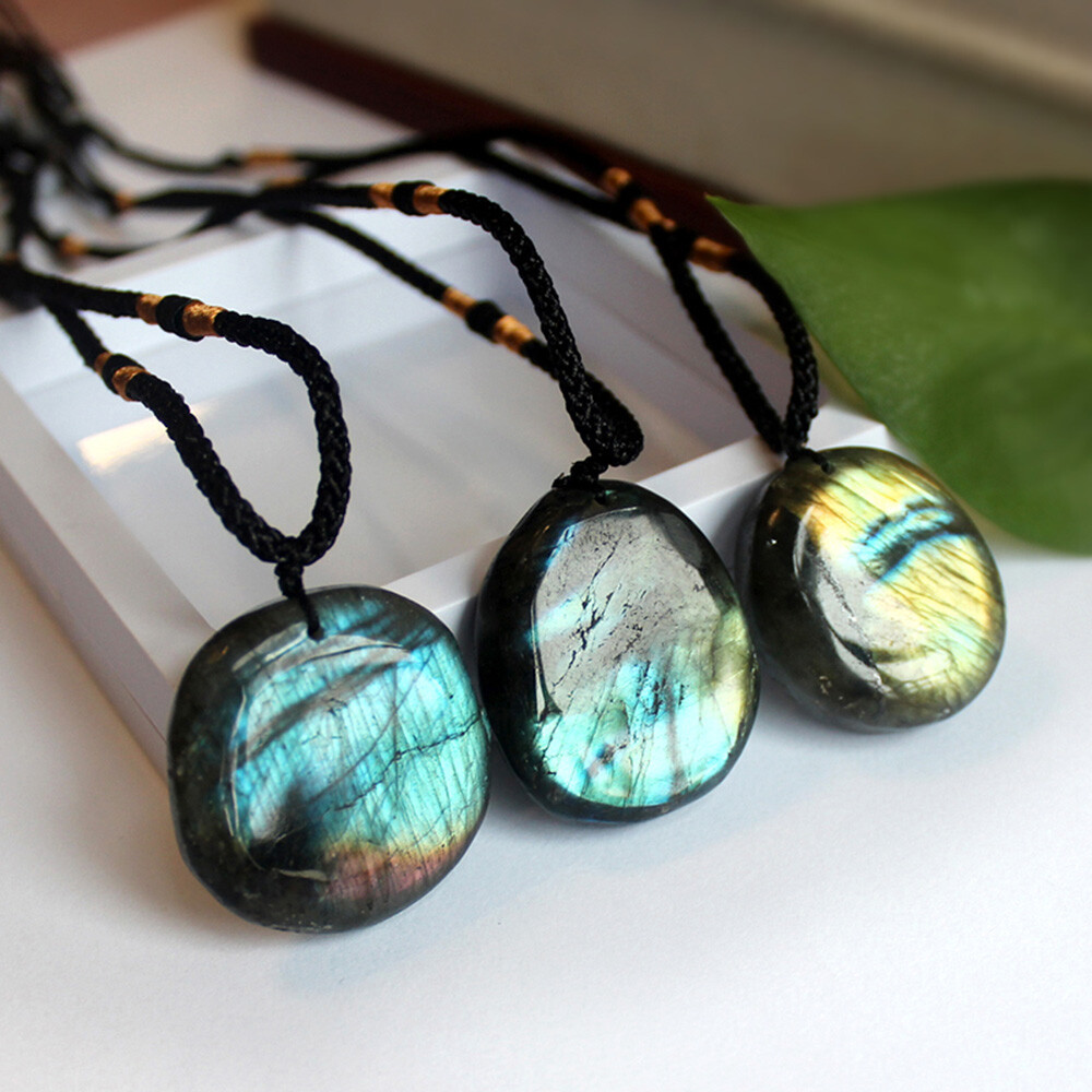 1/ 3PCS Delicate Natural Labradorite Pendant Crystal Necklace Healing Stone US
