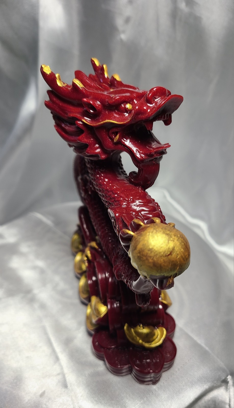 XL 9″ 2.4 lbs Genuine Cinnabar Stone Full Body Chinese Dragon Crystal Carving