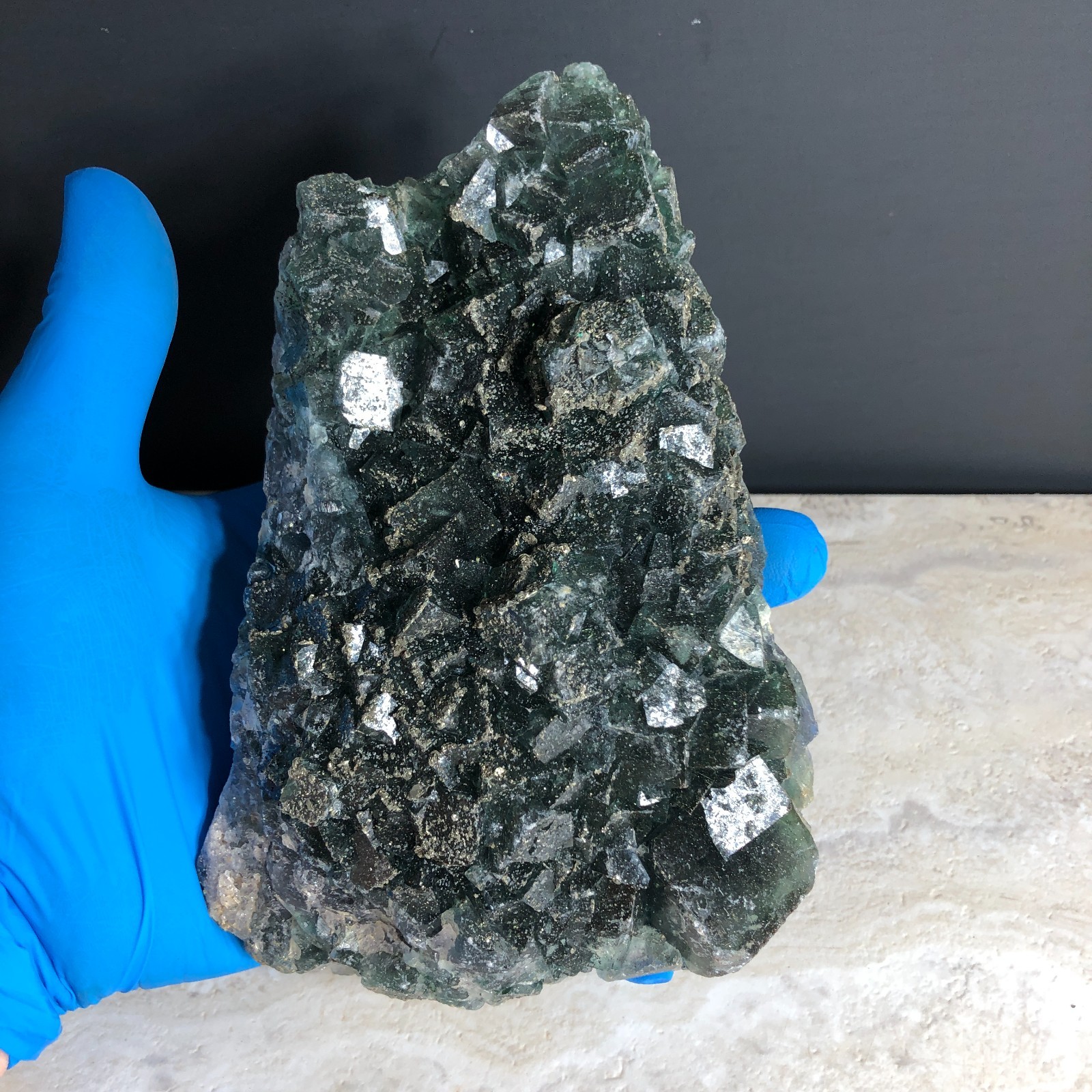 2.63lbs Dark Blue Green Fluorite w Pyrite Crystal Cluster Mineral Specimen FDL8
