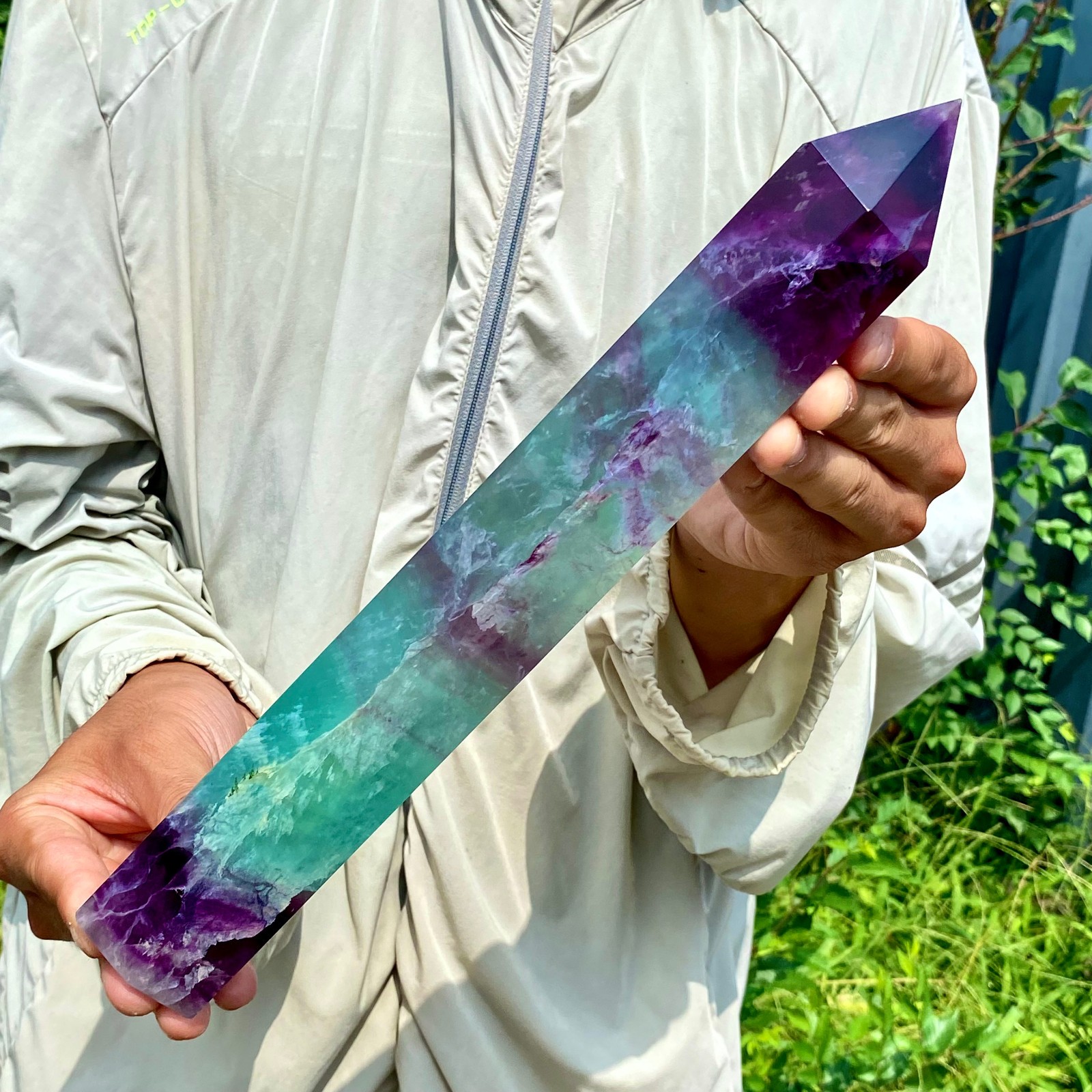 2.86LB Natural Fluorite Crystal Column Magic Wand Obelisk Point Earth Healing