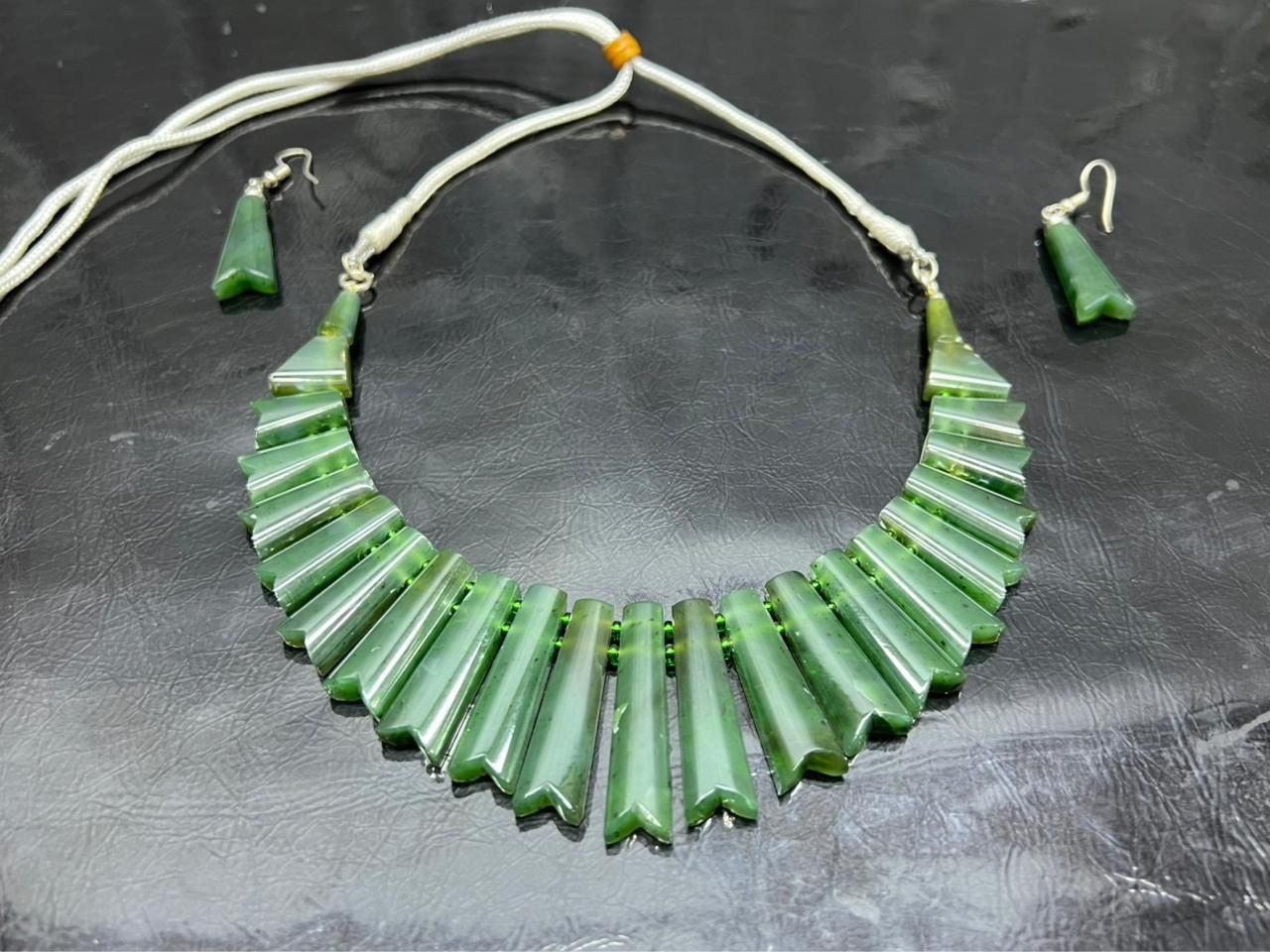 Natural Nephrite Jade Necklace Set | Premium Quality | Handcrafted Jewelry | 87g