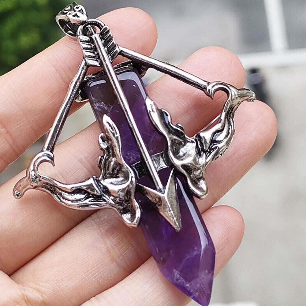 Natural Healing Crystal Quartz Sward Cupid’s Arrow Stone Pendant Chain Necklace