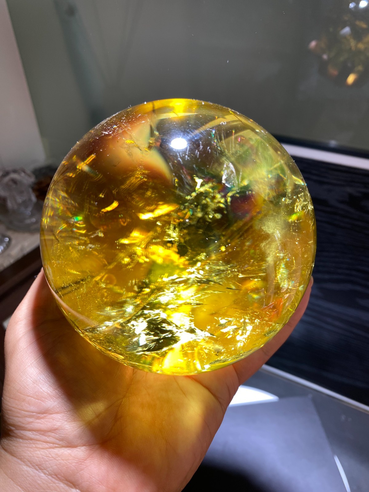 110mm TOP! Natural Rainbow Citrine ball carved Crystal Sphere reiki Heal Decor