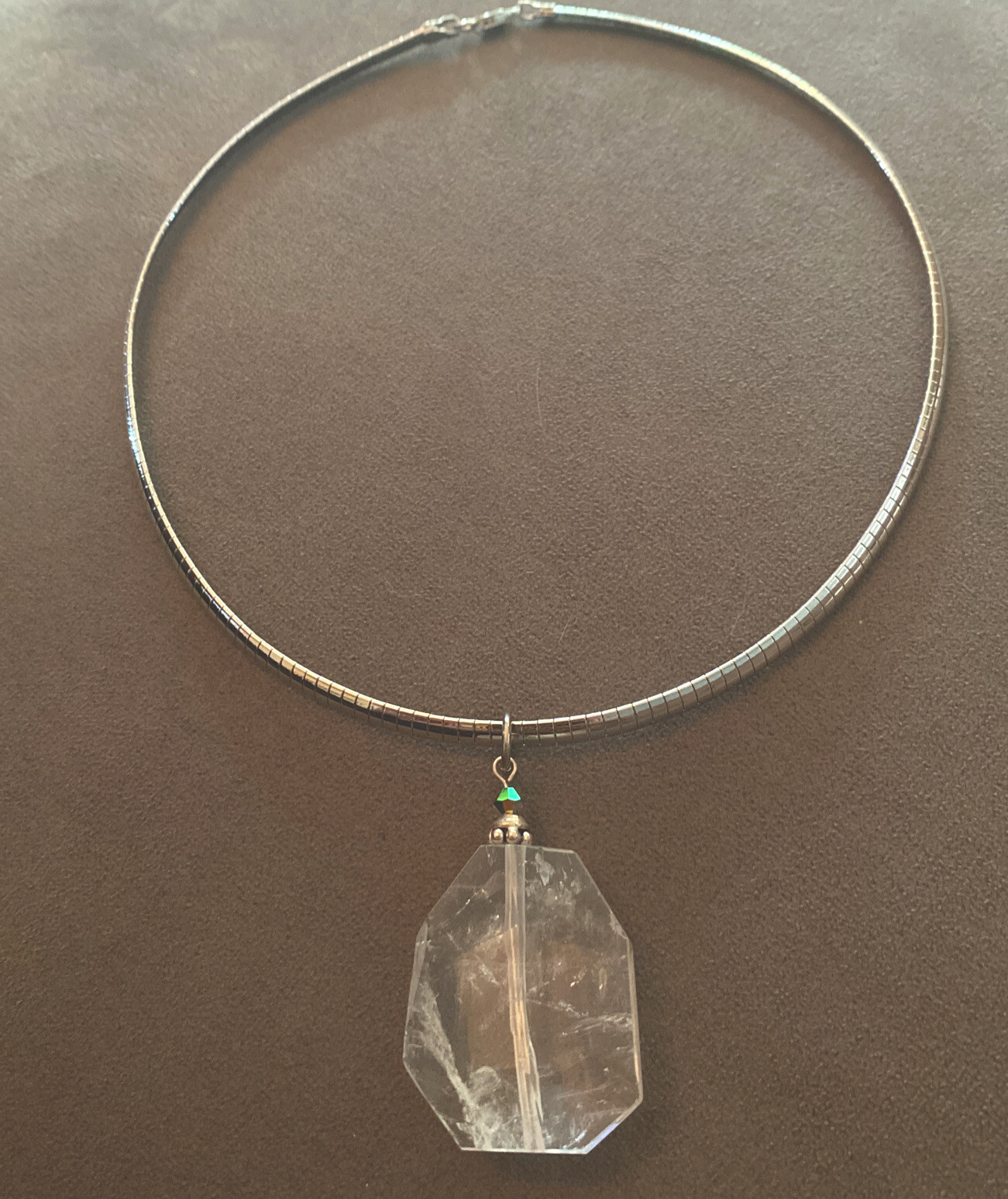 CRYSTAL QUARTZ | HEAVY SILVER PLATED 4MM OMEGA 16″ CHOKER