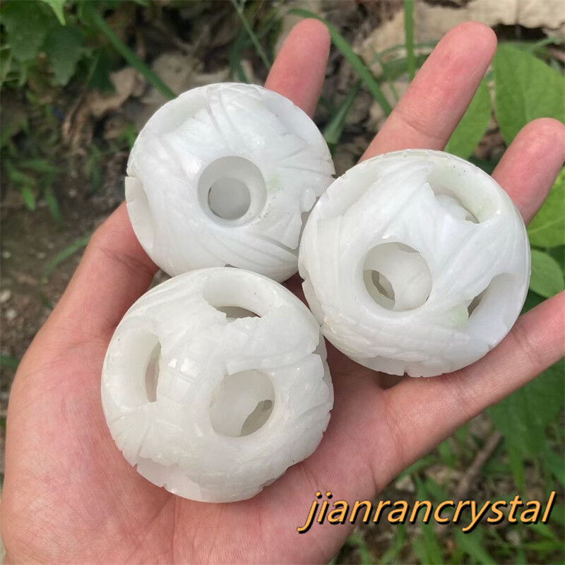 2″ Natural White Jade Exquisite Sphere Carved Quartz Crystal Ball Healing 1pc