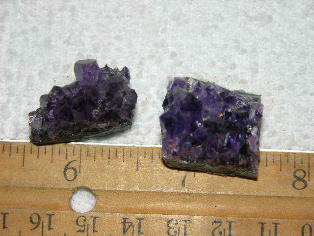 2 Amethyst crystal clusters grape jelly saturation smaller jewelry-sized 1″ J24