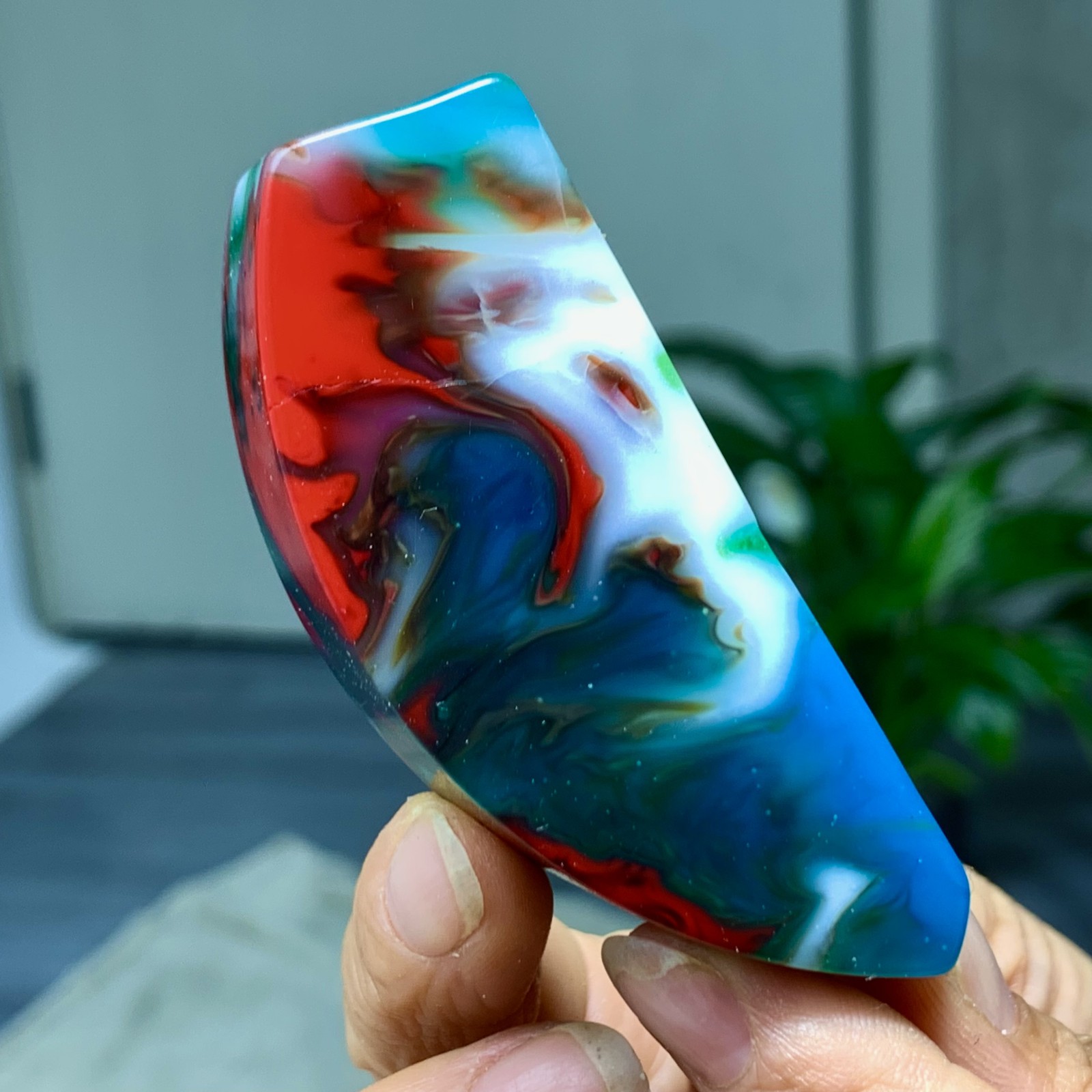 85G Natural NanHong Agate block multicolored Pattern Cabochon mineral Crystal