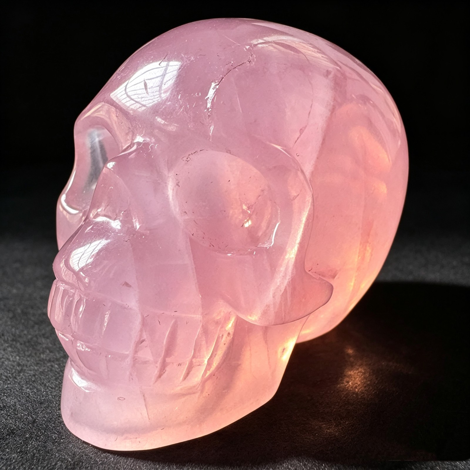 Hand Carved Pink Opal Skull Figurine – Natural Crystal Gothic Desk Sculpture