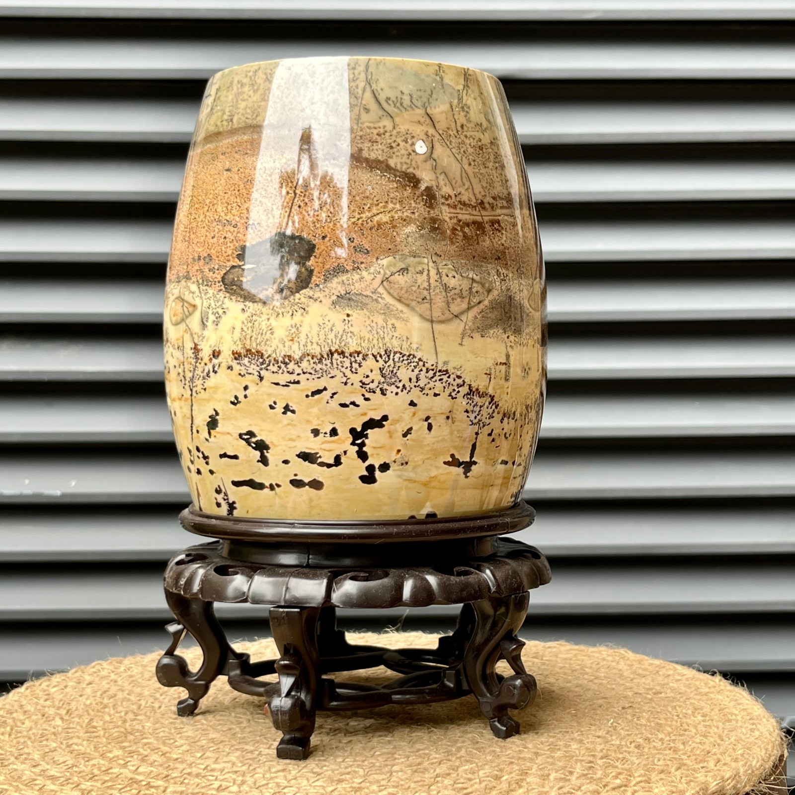 Polished Landscape Stone Vase Brush Pot Crystal Mineral Home Office Decor