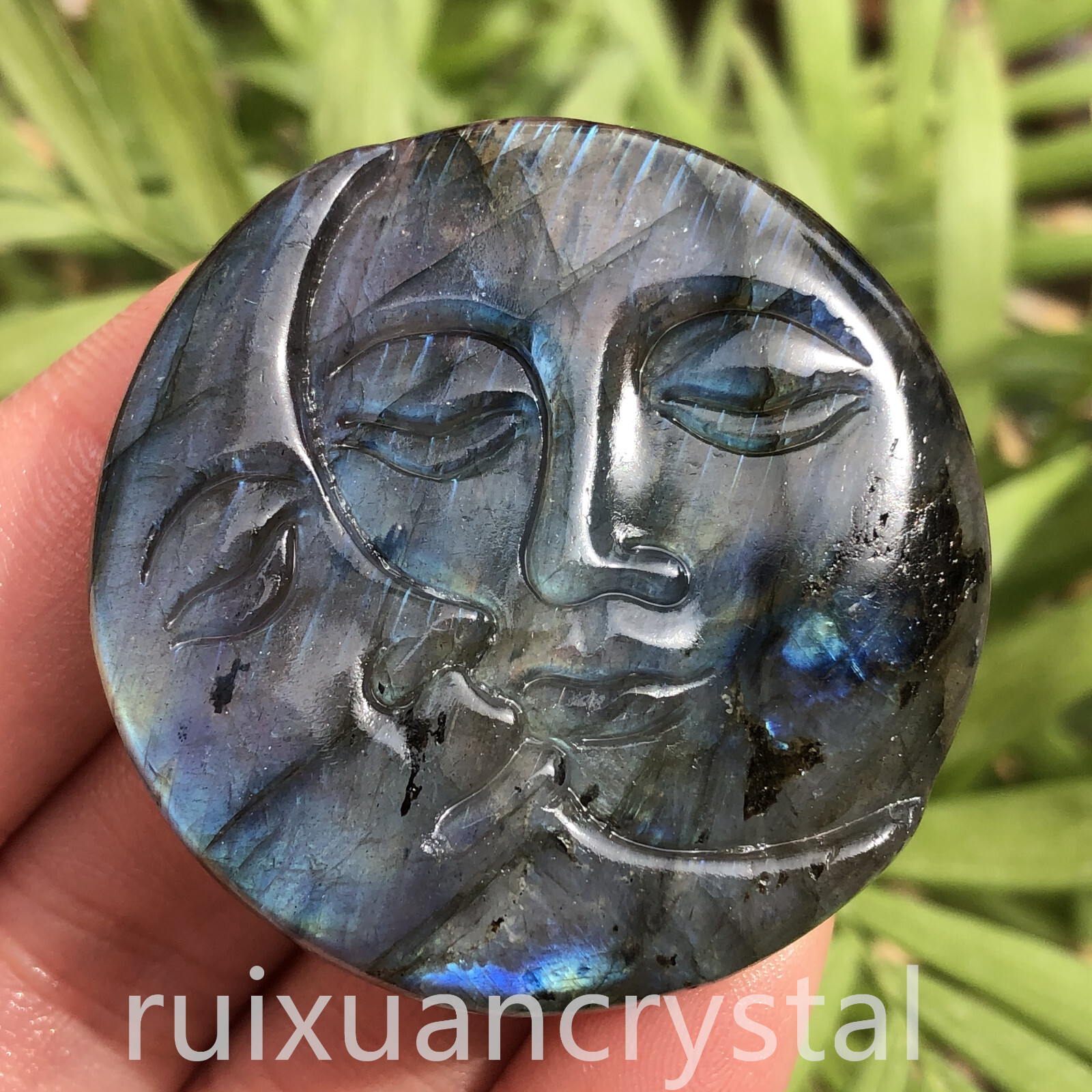 1pc Natural Labradorite Quartz Hand- Carved Sun Moon skull Crystal Reiki healing