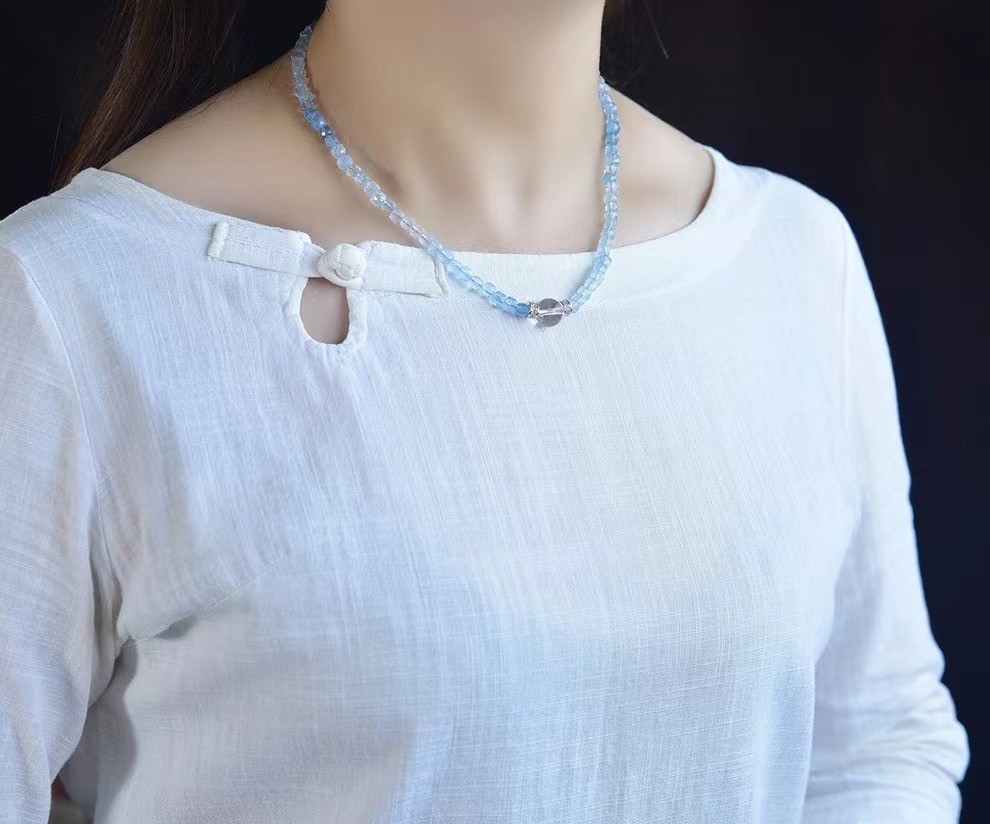 5mm Natural Aquamarine Crystal Choker Healing Dainty Women’s Necklace