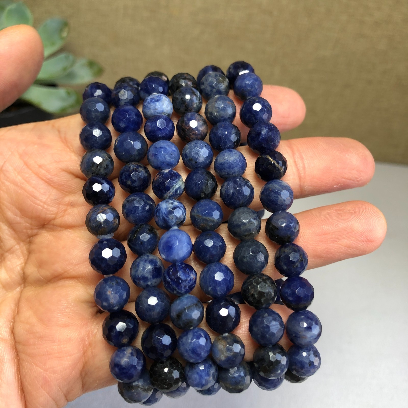 5Pcs Wholesal Natural sodalite agate bracelets Crystal ball sphere facet 8mm