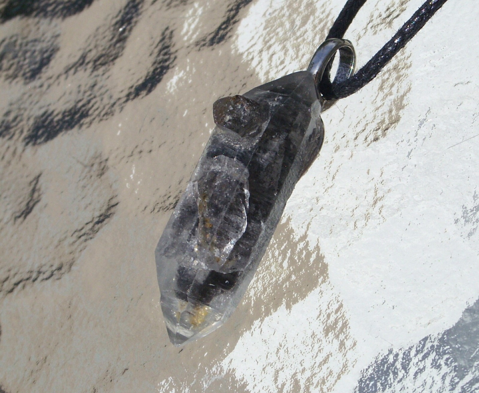 Tibetan Black Quartz Double Term Crystal Point Free Form Stone Pendant Necklace