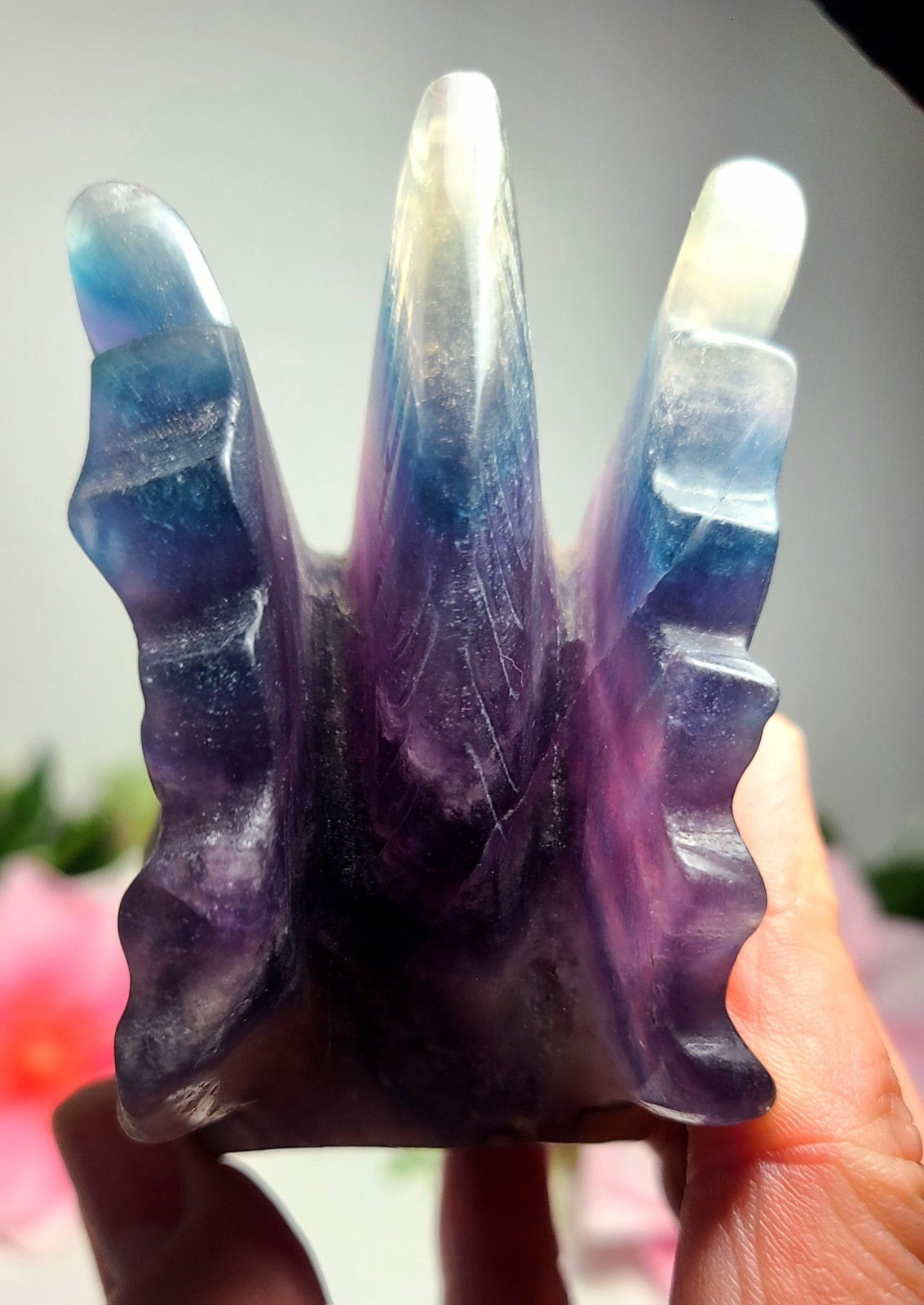 Large 5″ 303g Silky Fluorite Dragon Head Skull Crystal Stone Carving Statue